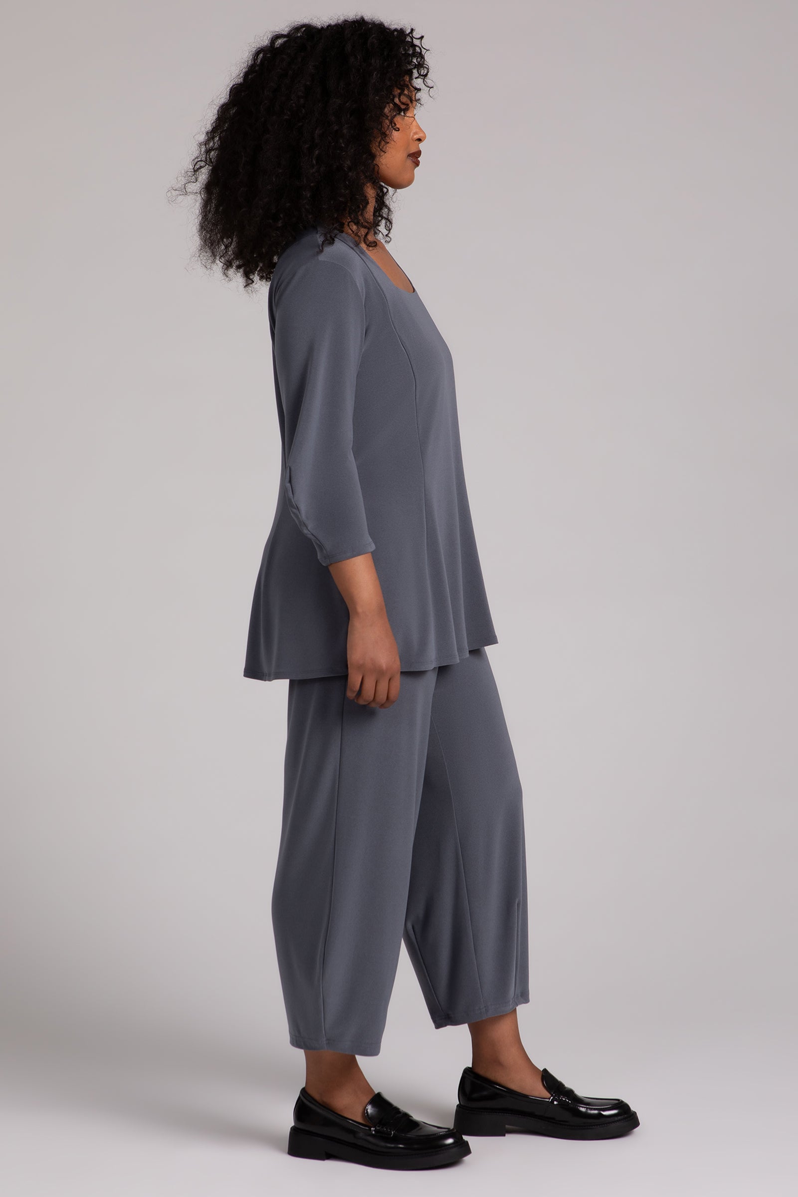 Lantern Tunic in Melange Gunmetal - Stylish Women's Tunic Top for Casual Wear, Office Outfits & Evening Occasions