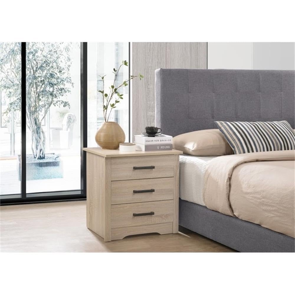 Glory Furniture Hudson 3-Drawer RTA Nightstand in Sandalwood Finish - Modern Bedside Table for Bedroom, Guest Room & Nursery Storage