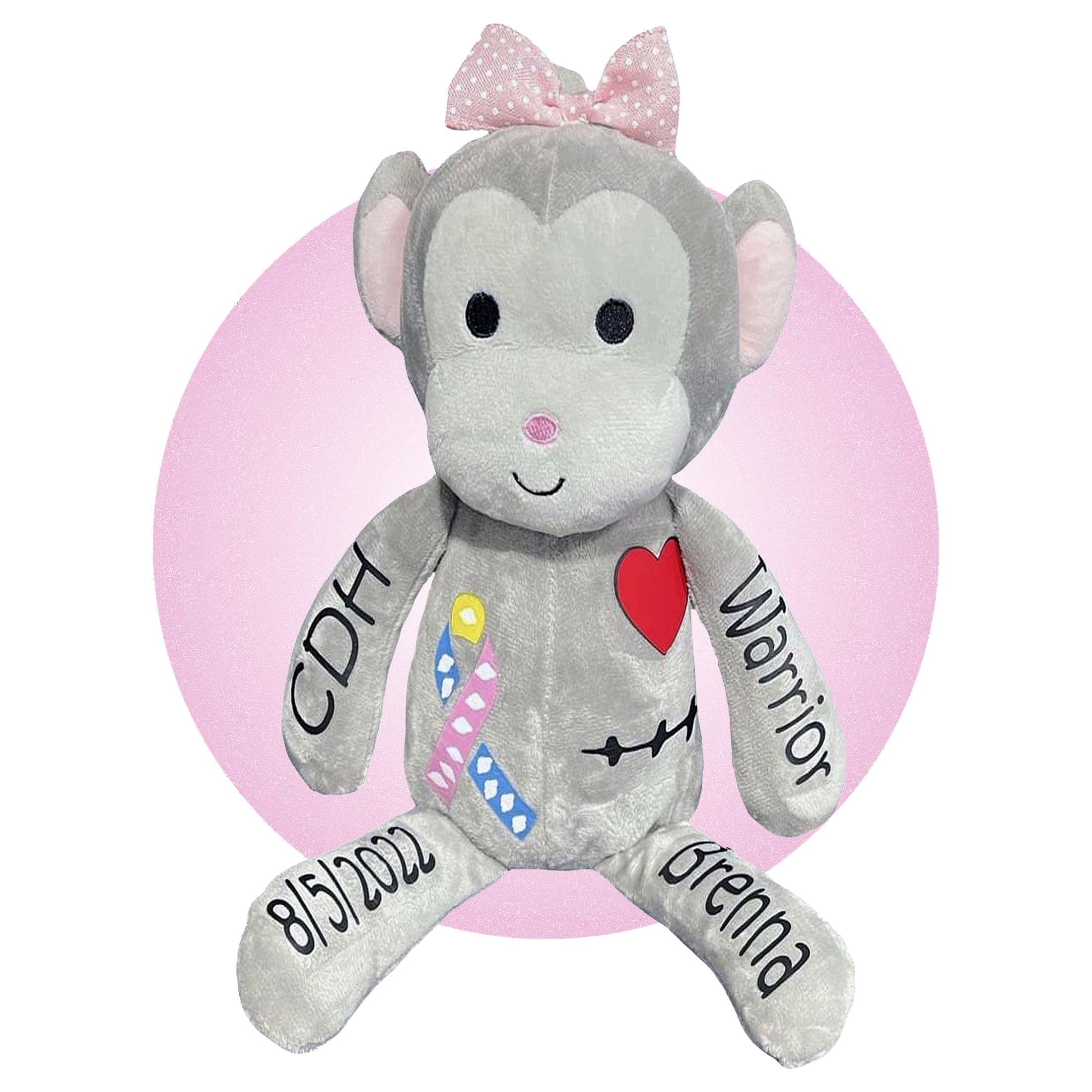 Congenital Diaphragmatic Hernia Awareness Plush Toy - Personalized CDH Surgery Gift for Boys & Girls - Soft Monkey Stuffed Animal for CDH Warriors - Perfect Gift for Hospital Stay, Recovery & Support - Free Gift Wrapping Included