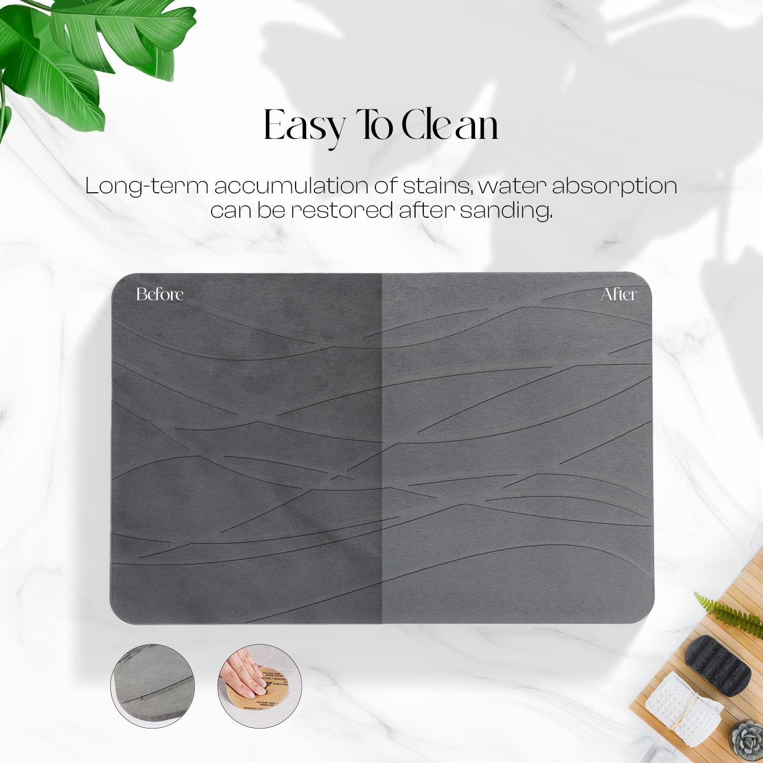Non-Slip Diatomaceous Earth Bath Mat - Quick Dry Stone Shower Mat, Stone Dish Drying Mat & Bathroom Floor Mat - Graphite Grey - Perfect for Bathrooms, Kitchens & Spa Areas