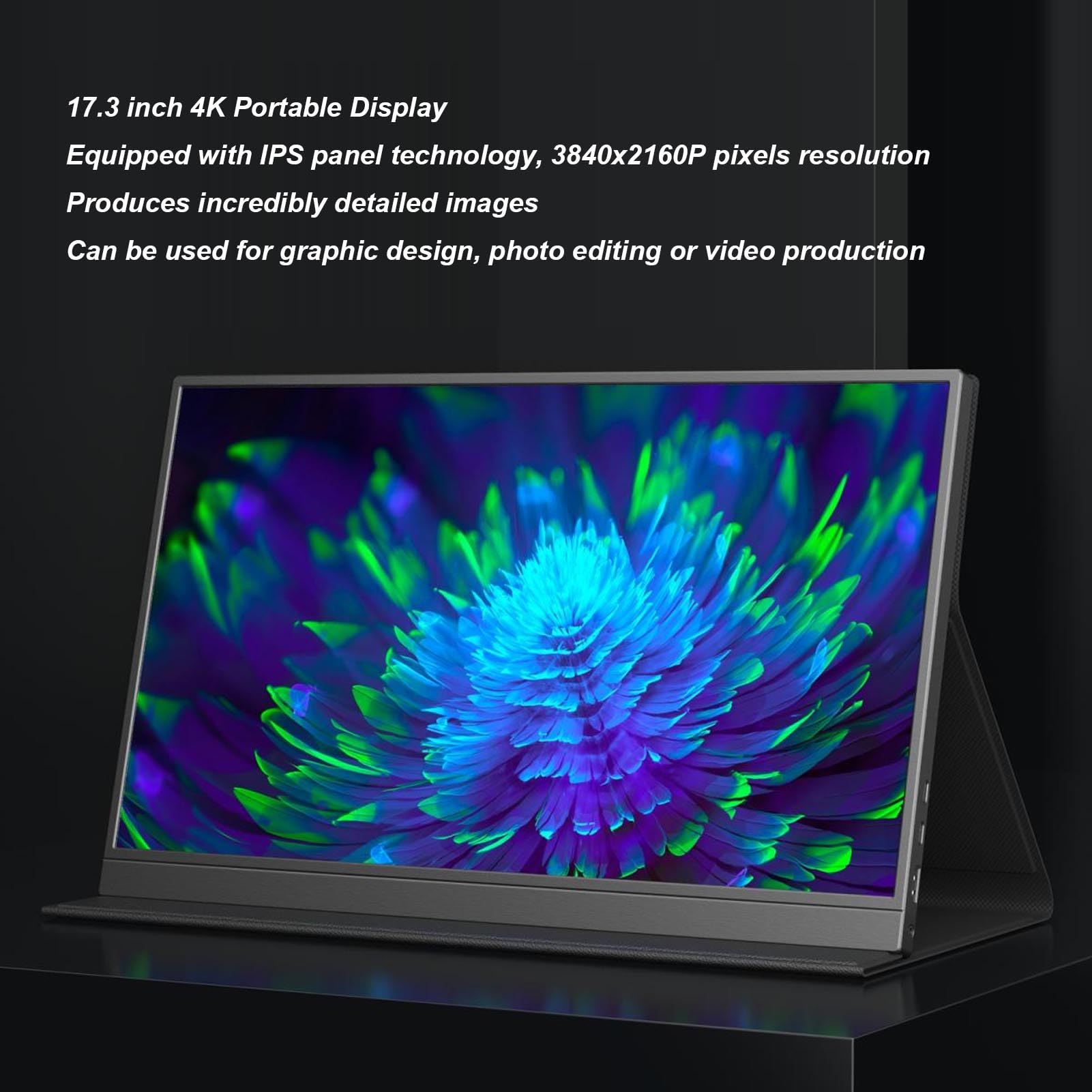 CICIGLOW 17.3 Inch 4K Portable Monitor - 3840x2160P IPS Display, 60Hz Refresh Rate, HDMI/USB-C/Micro USB/AUX Ports - Ultra Slim External Screen for Laptop, PC, Mac, Gaming & Office Work