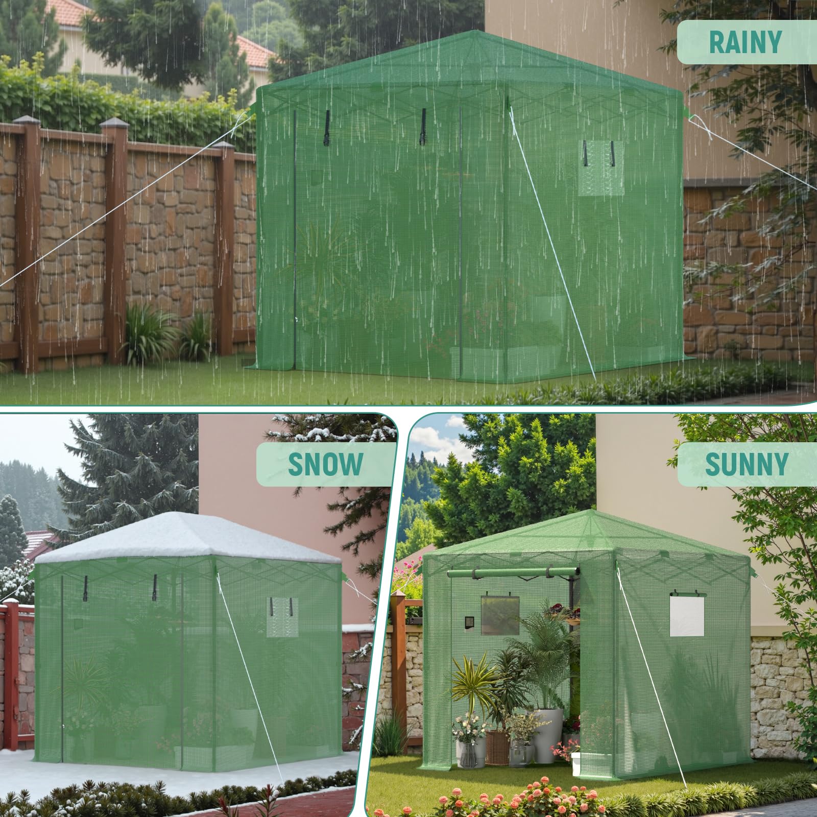 8x6 Pop Up Greenhouse for Outdoor Gardening - Portable Walk-in Plant Greenhouse Kit for Winter Protection - Easy Setup in Minutes - Perfect for Backyards, Patios & Balconies