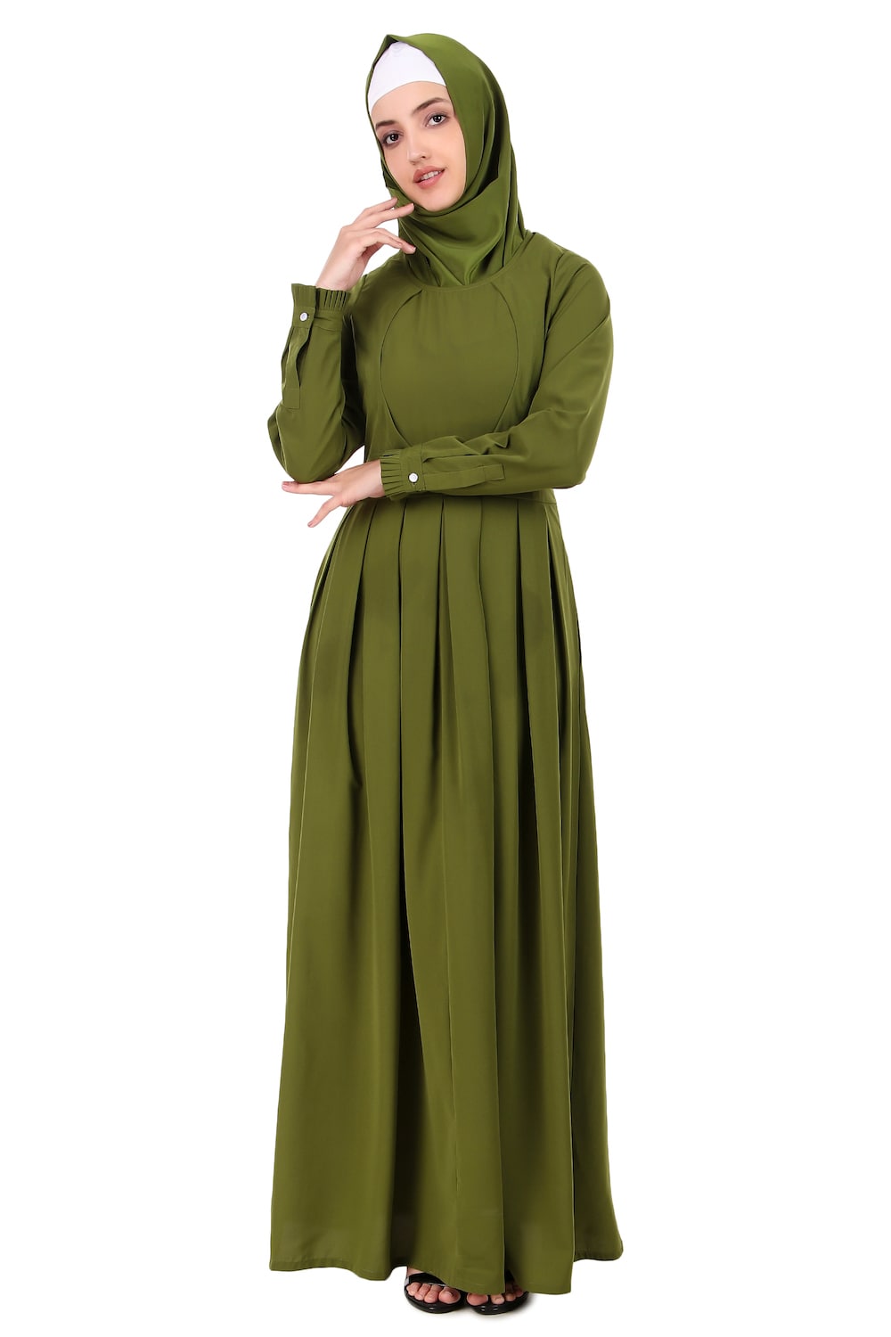 Elegant Henna Color Box Pleated Flared Abaya Dress - Stylish Islamic Modest Wear for Women - Perfect for Eid, Weddings & Special Occasions