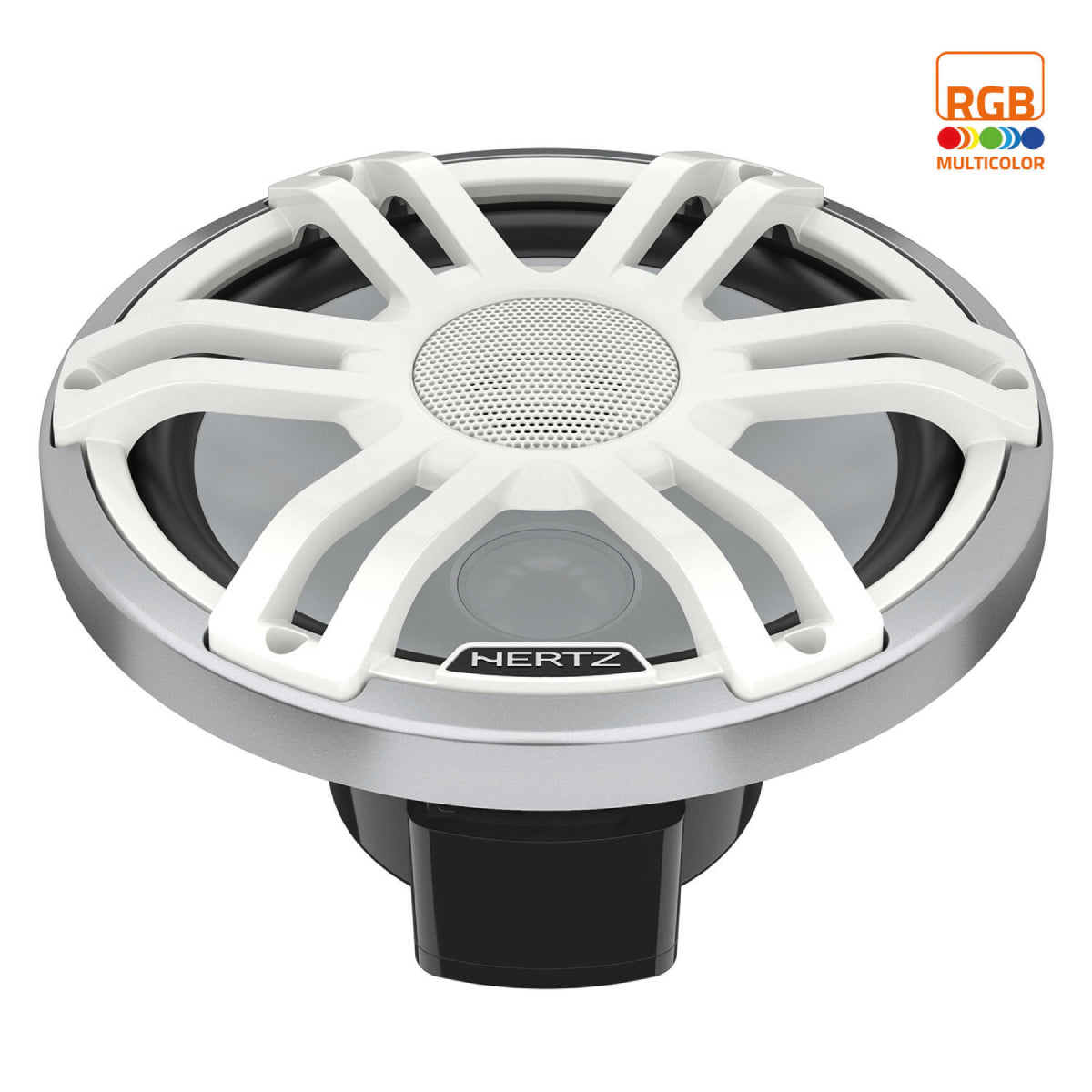 Hertz HMX 8 S LD SW Marine Coaxial Speakers with RGB LED Lighting - 8 Inch Waterproof Boat Audio System with Silver/White Sport Grille - Perfect for Boats, Yachts, and Outdoor Marine Entertainment