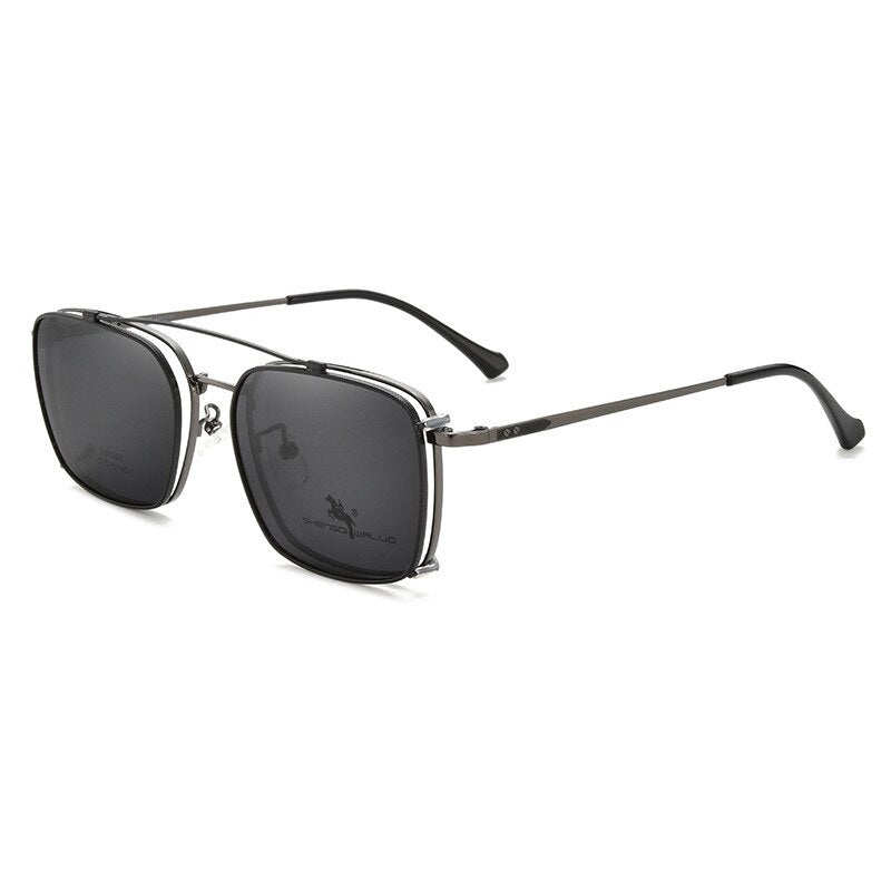 Bclear Men's Full Rim Square Alloy Frame Eyeglasses with Clip-On Polarized Sunglasses - ZT95002 | Stylish Prescription Glasses & UV Protection Sunglasses for Driving, Outdoor Activities & Everyday Wear
