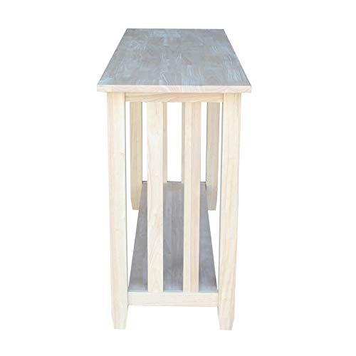 Rustic Brown Unfinished Rubberwood Mission Console Table - Farmhouse Style Rectangle Entryway Shelf for Hallway, Living Room & Home Decor