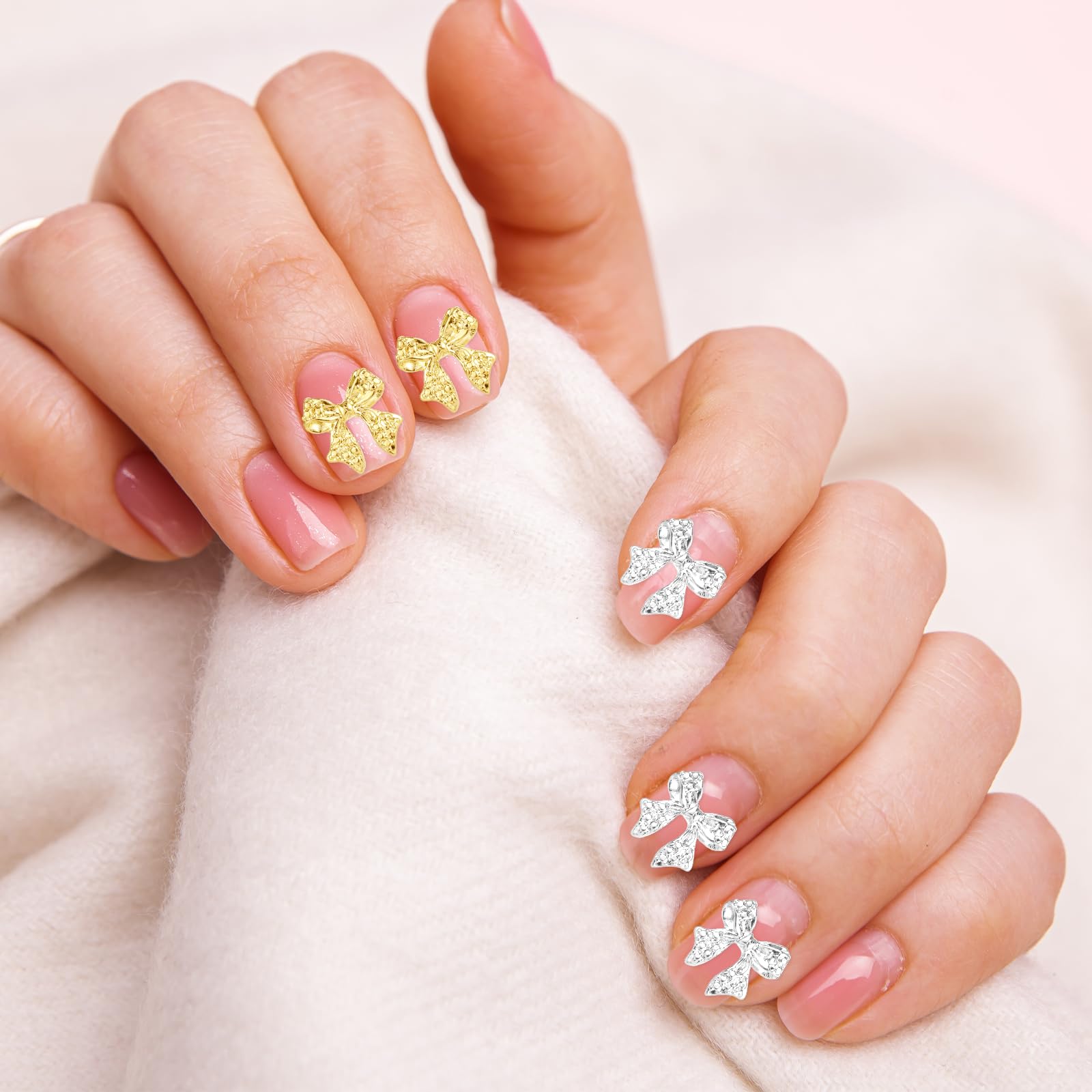 60pcs Gold Bow Nail Charms - 3D Alloy Nail Art Decor for DIY & Parties