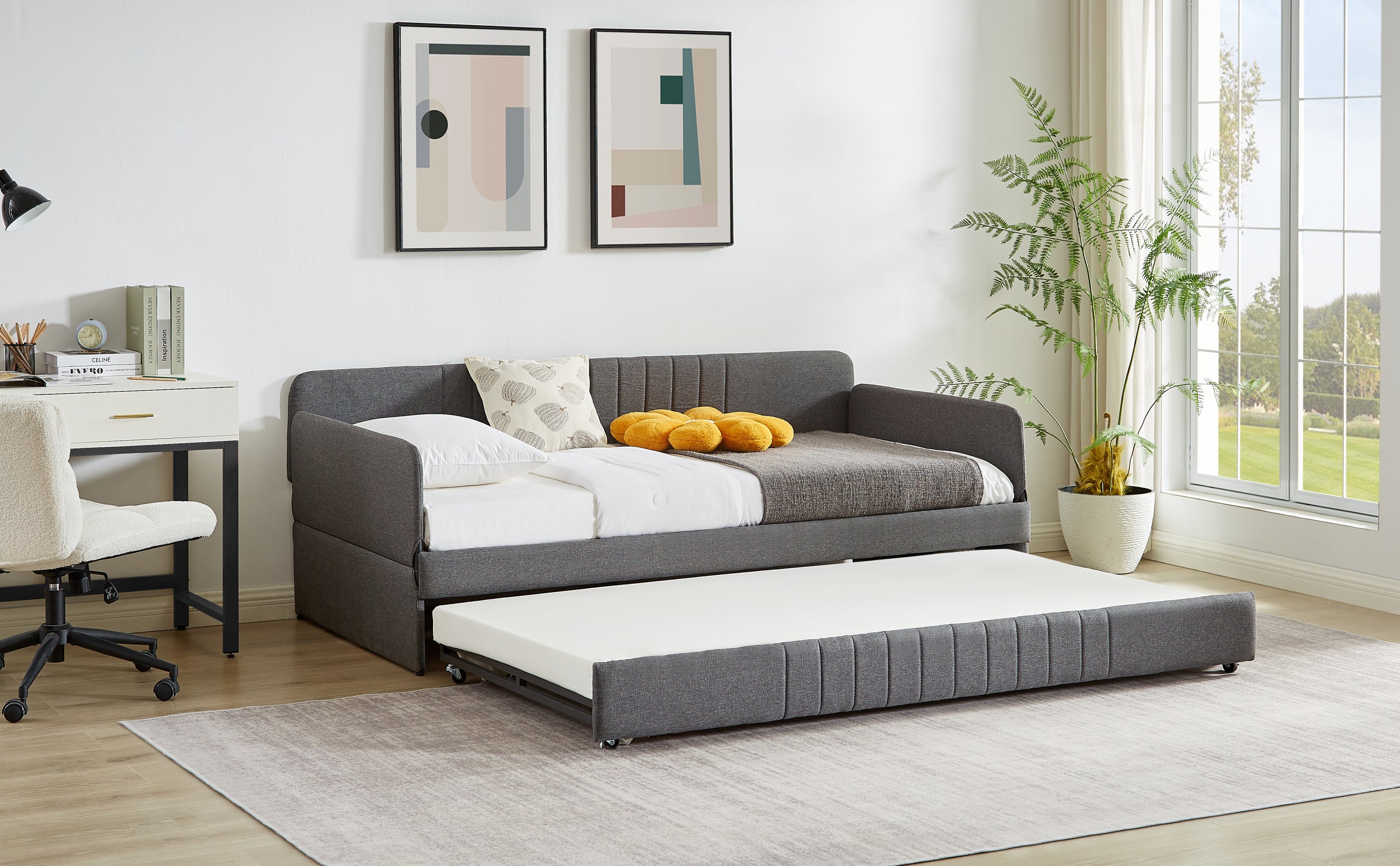 Metal Frame Daybed with Trundle - Twin Size Sofa Bed in Grey (78.4''W x 41''D x 29.8''H) - Perfect for Guest Rooms, Small Apartments & Home Offices