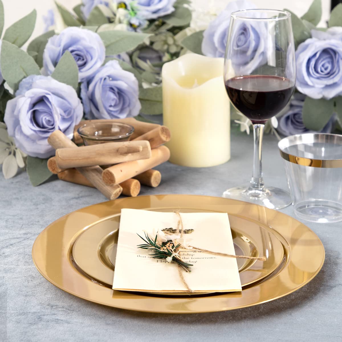 DaYammi 180-Piece Gold Plastic Party Tableware Set - 30 Dinner Plates, 30 Dessert Plates, 30 Forks, 30 Knives, 30 Spoons, 30 Cups - Elegant Disposable Gold Cutlery for Weddings, Birthdays, Baby Showers & Special Events