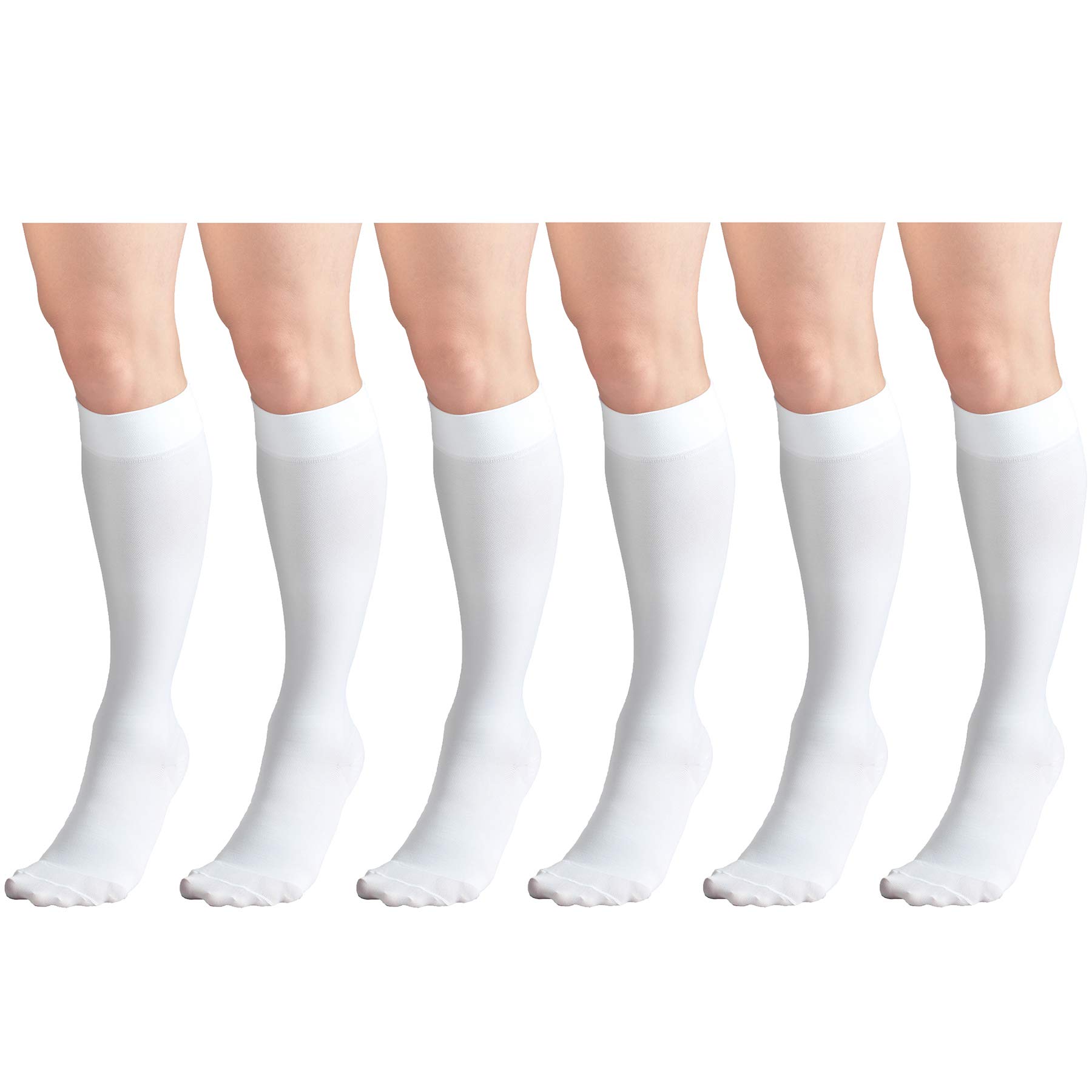30-40 mmHg Compression Socks for Men & Women - Knee High Support Stockings, Closed Toe, White, Large (6 Pairs) - Ideal for Travel, Varicose Veins & Circulation Support