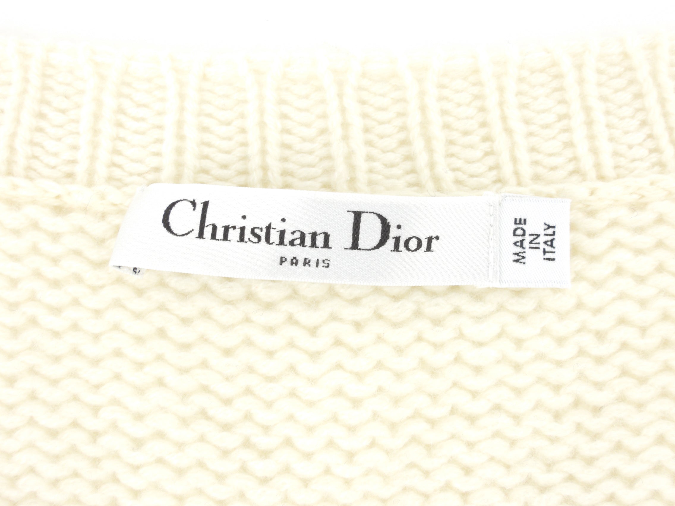 Christian Dior Cream & Black J'adior 8 Graphic Cashmere V-Neck Oversized Sweater - Women's Size 34 FR / 2 USA - Luxury Knitwear for Fall & Winter Fashion, Office & Casual Wear