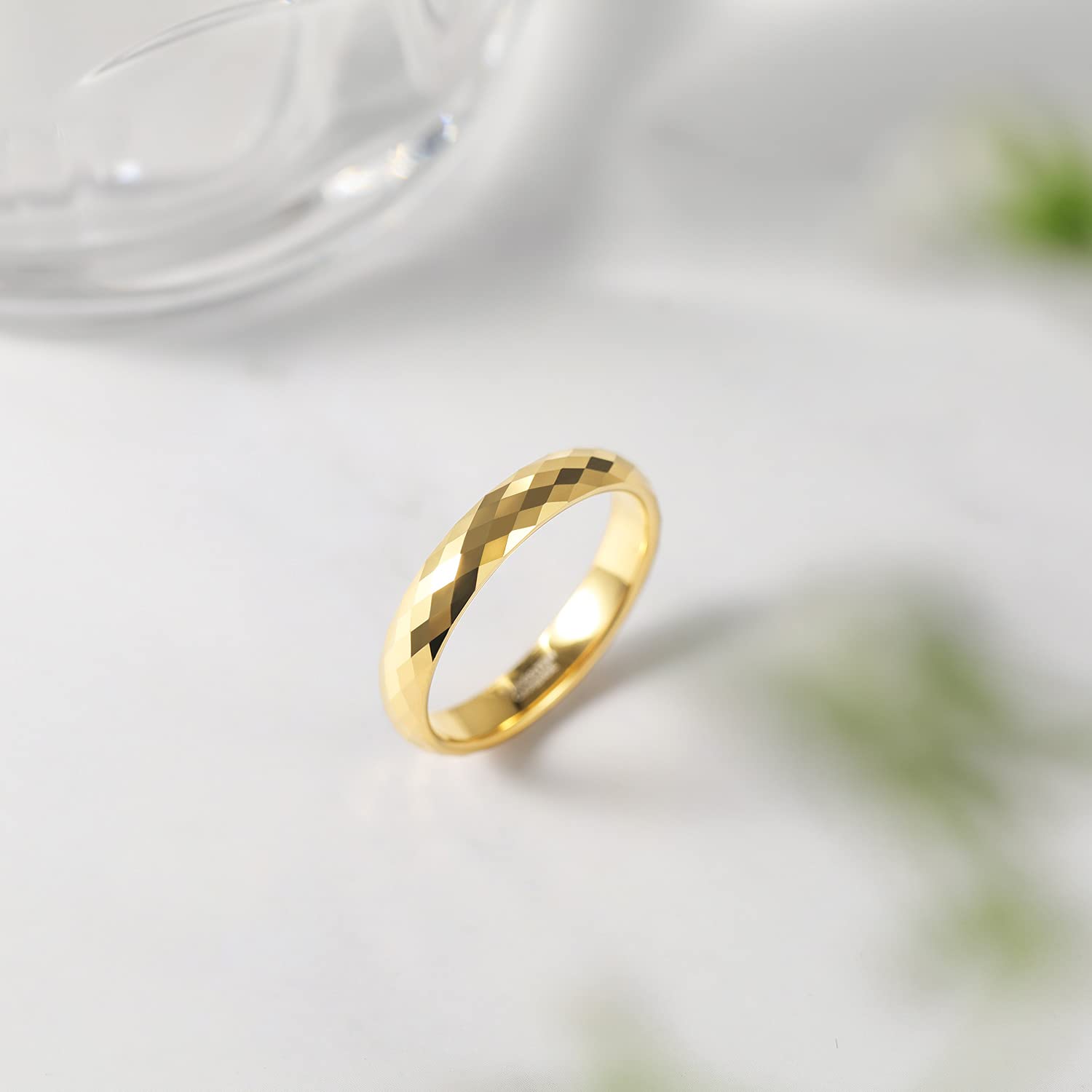 4MM Tungsten Carbide Wedding Band for Women - Rose Gold, Black, Gold, Silver - Comfort Fit Size 5-12 - Durable Faceted Edge Dome Ring - Perfect for Engagement, Anniversary & Everyday Wear