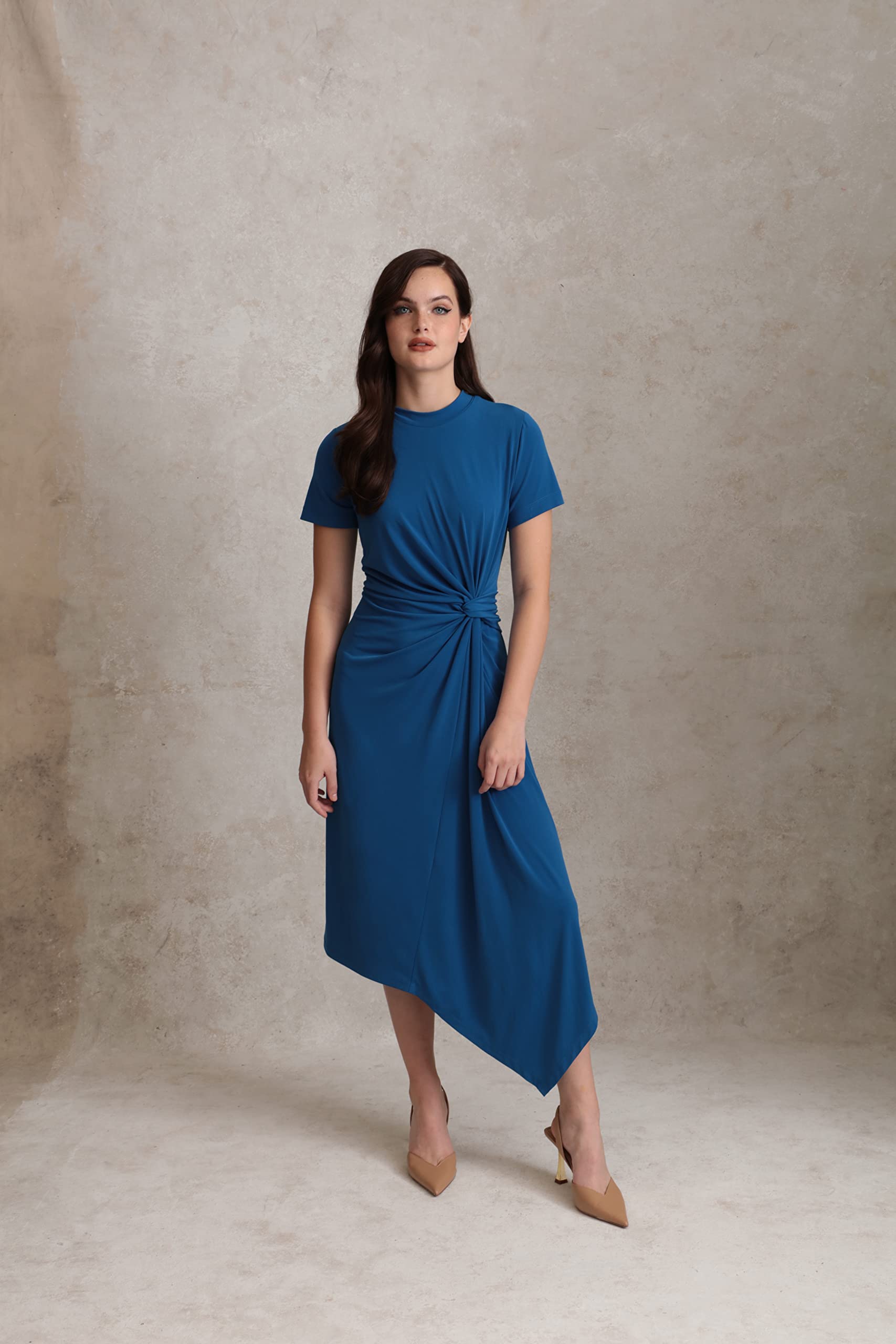 Maggy London Women's Short Sleeve Draped Front Matte Jersey Dress for Work, Office, Business Casual & Special Events | Flattering Wrap Style for Weddings, Parties & Professional Occasions