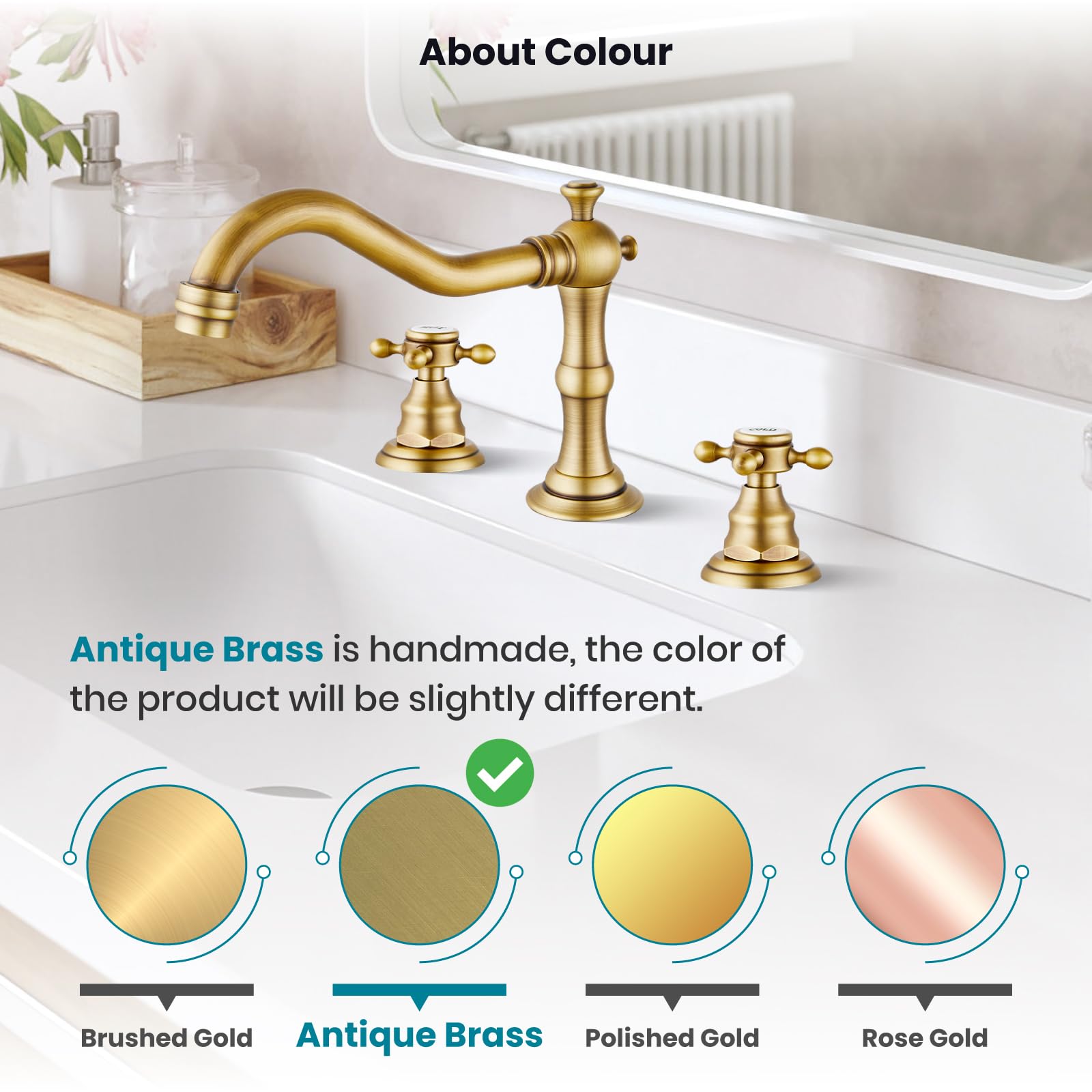 Gotonovo 8 Inch Widespread Bathroom Sink Faucet - 2 Cross Handles, 3 Hole Deck Mount Basin Mixer Tap with Pop Up Drain & Overflow - Antique Brass Finish - Perfect for Bathroom Vanity, Powder Room & Guest Bath Renovation