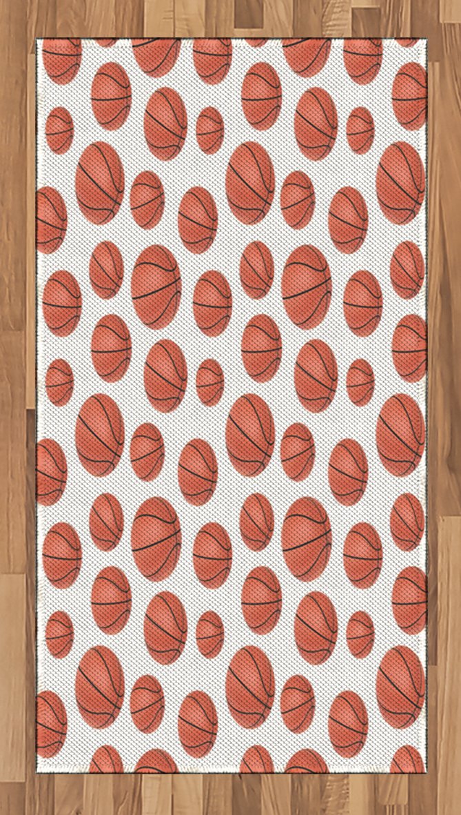 Ambesonne Basketball Area Rug - Realistic Basketball Design on White, Classic Sports Theme Flat Woven Rug - 2'6