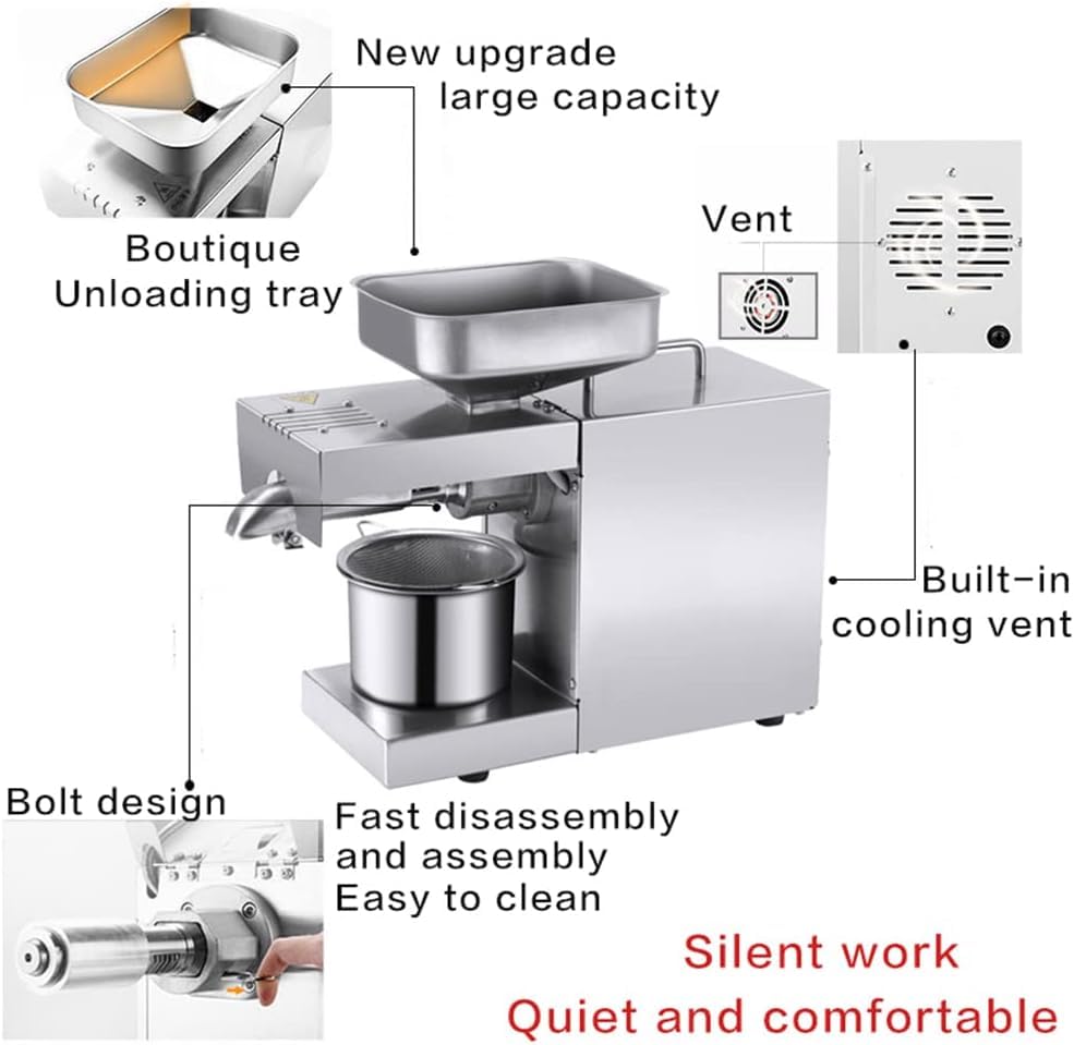 610W Cold/Hot Press Oil Extractor Machine - Automatic Nut & Seed Oil Press for Home & Commercial Use | 304 Stainless Steel, Intelligent Control, 110V | Perfect for Organic Cooking, Salad Dressings & DIY Beauty Products