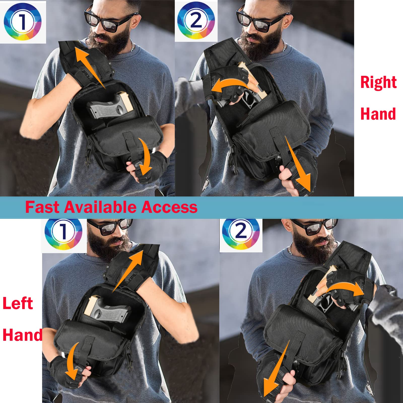 Tactical Chest Sling Bag for Pistol - Concealed Carry Crossbody Holster Shoulder Pack | Perfect for Outdoor Shooting, Hunting, Hiking & Range Training