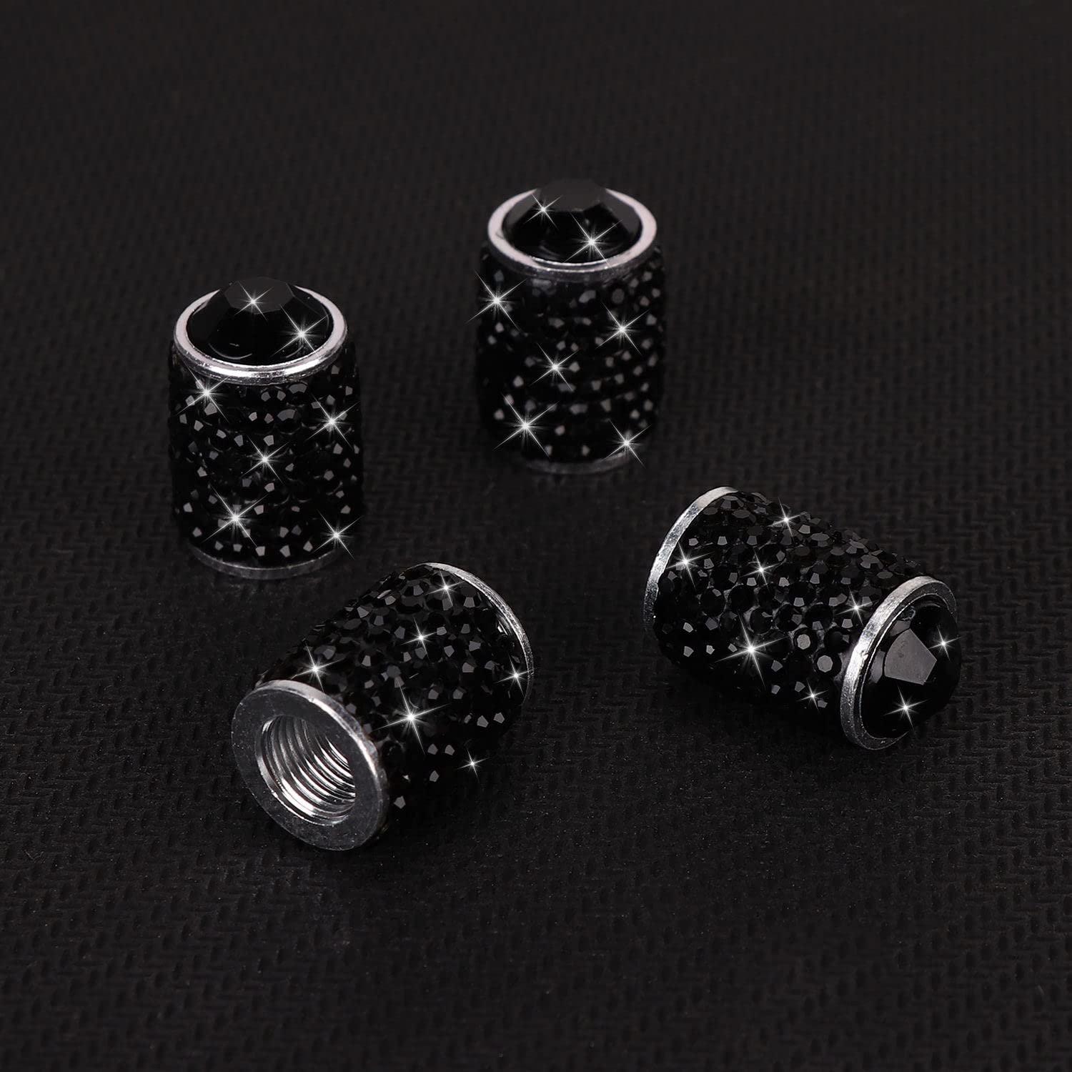 Bling Tire Valve Covers Black, 4 Pack Rhinestone Car Caps for Car/SUV/Motorcycle - Dustproof Accessories