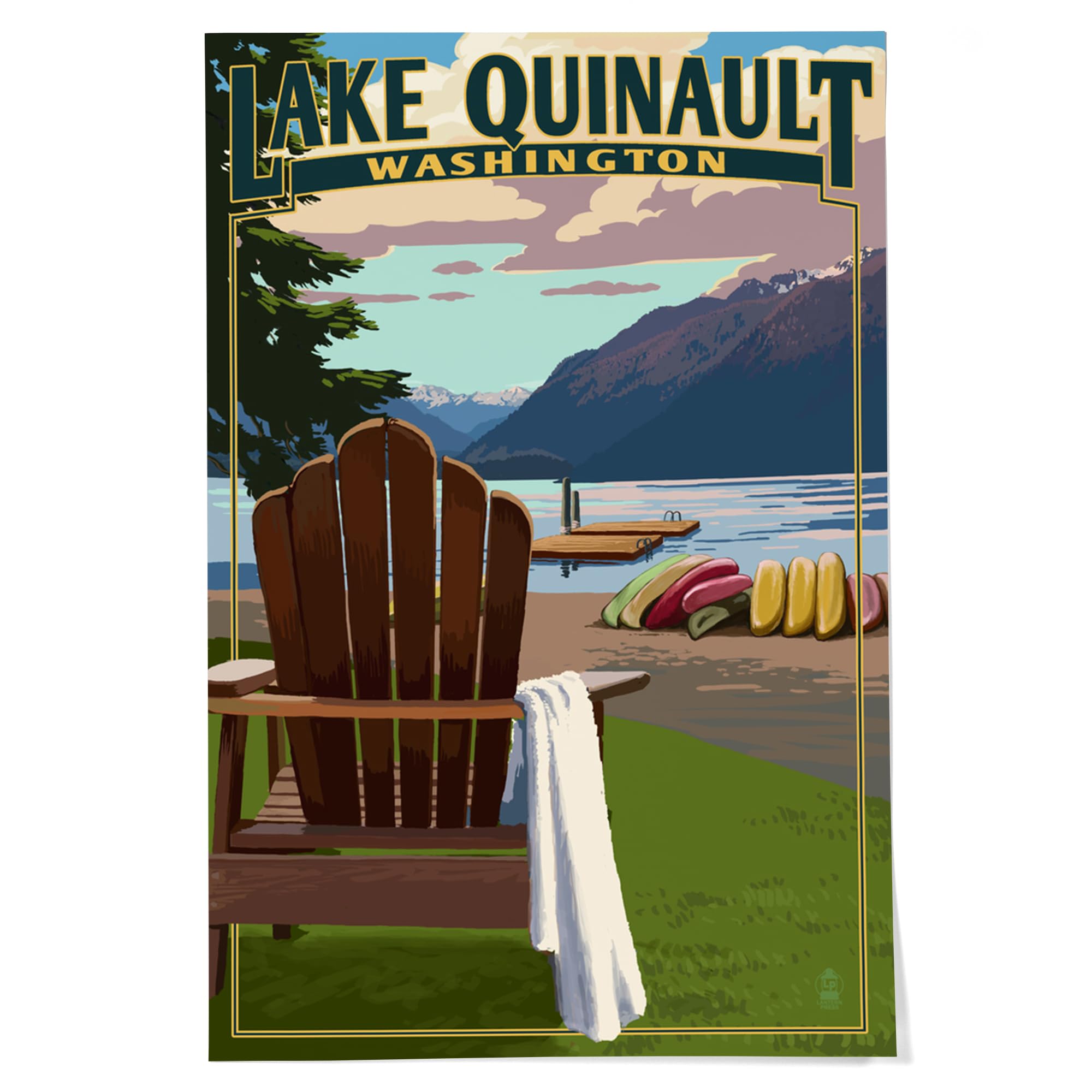 Lantern Press 24x36 Inch Giclee Art Print - Lake Quinault & Adirondack Chairs Wall Decor for Living Room, Bedroom & Office | Washington Landscape Artwork