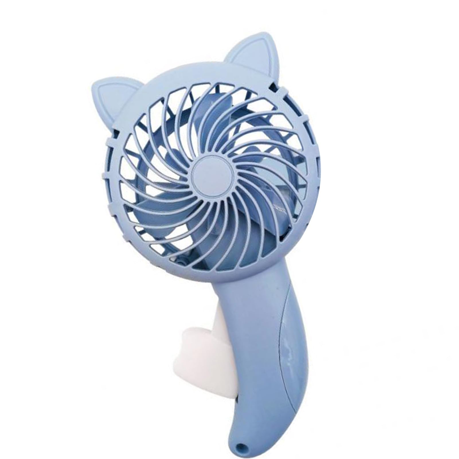 Manual Hand Press Fan with Cute Cat Ears - Portable No Battery Cooling Fan for Travel, Outdoor Activities & Summer Use - Blue Handheld Fan for Kids & Adults