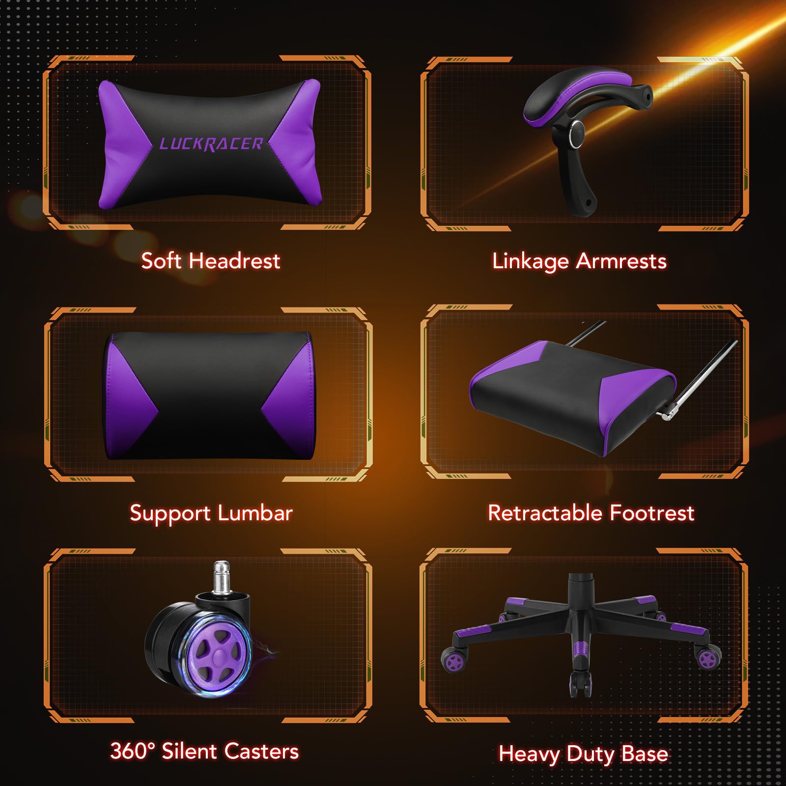 Premium Gaming Chair with Footrest - 350Lb Heavy Duty Ergonomic Computer Chair for Adults, High Back Swivel Office Chair with Lumbar Support & Recliner (Purple) - Perfect for Esports, Streaming & Home Office Setup