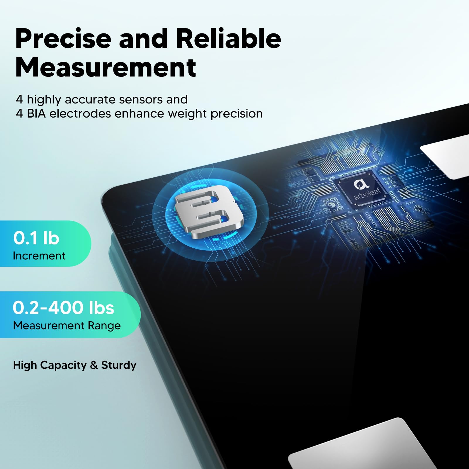 Arboleaf Smart Digital Bathroom Scale - Bluetooth BMI Body Fat & Muscle Mass Analyzer, 14 Body Composition Metrics, Large LED Display, Accurate Weighing Machine up to 400lbs, 11 Inch, App Sync for Health Tracking - Perfect for Home Gym, Weight Loss & Fitness Enthusiasts