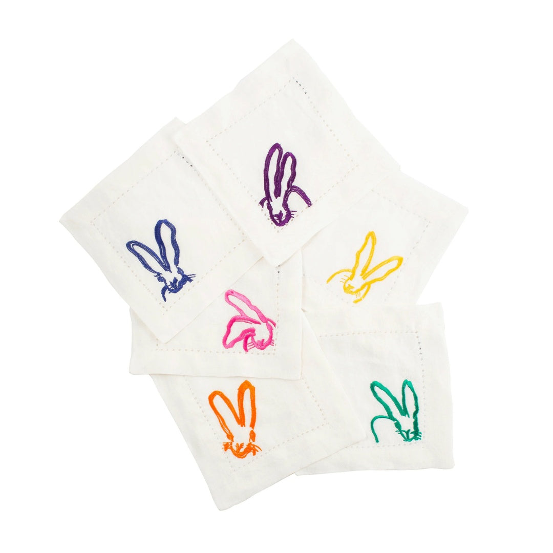 Rainbow Bunnies Cocktail Napkins - Set of 6 Colorful Bunny Paper Napkins for Parties, Easter Celebrations & Home Decor