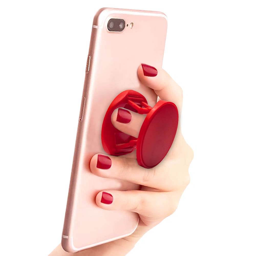 Best Cell Phone Grip Holder Stand for iPhone & Samsung - Anti-Slip Phone Grip with Kickstand (Red) - Perfect for Watching Videos, Taking Selfies & Hands-Free Calling