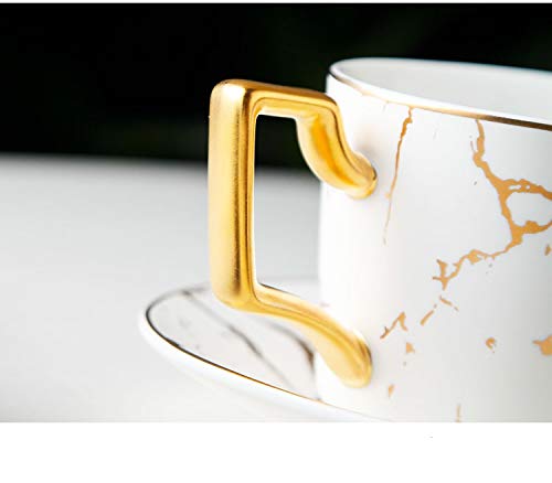 Premium Italian Marble Gold Trim Coffee Cup and Saucer Set - Elegant Ceramic Tea Cup for Afternoon Tea, Espresso & Cappuccino - 1 Cup & 1 Saucer (Milky White) - Perfect for Home, Cafe, and Gift Giving