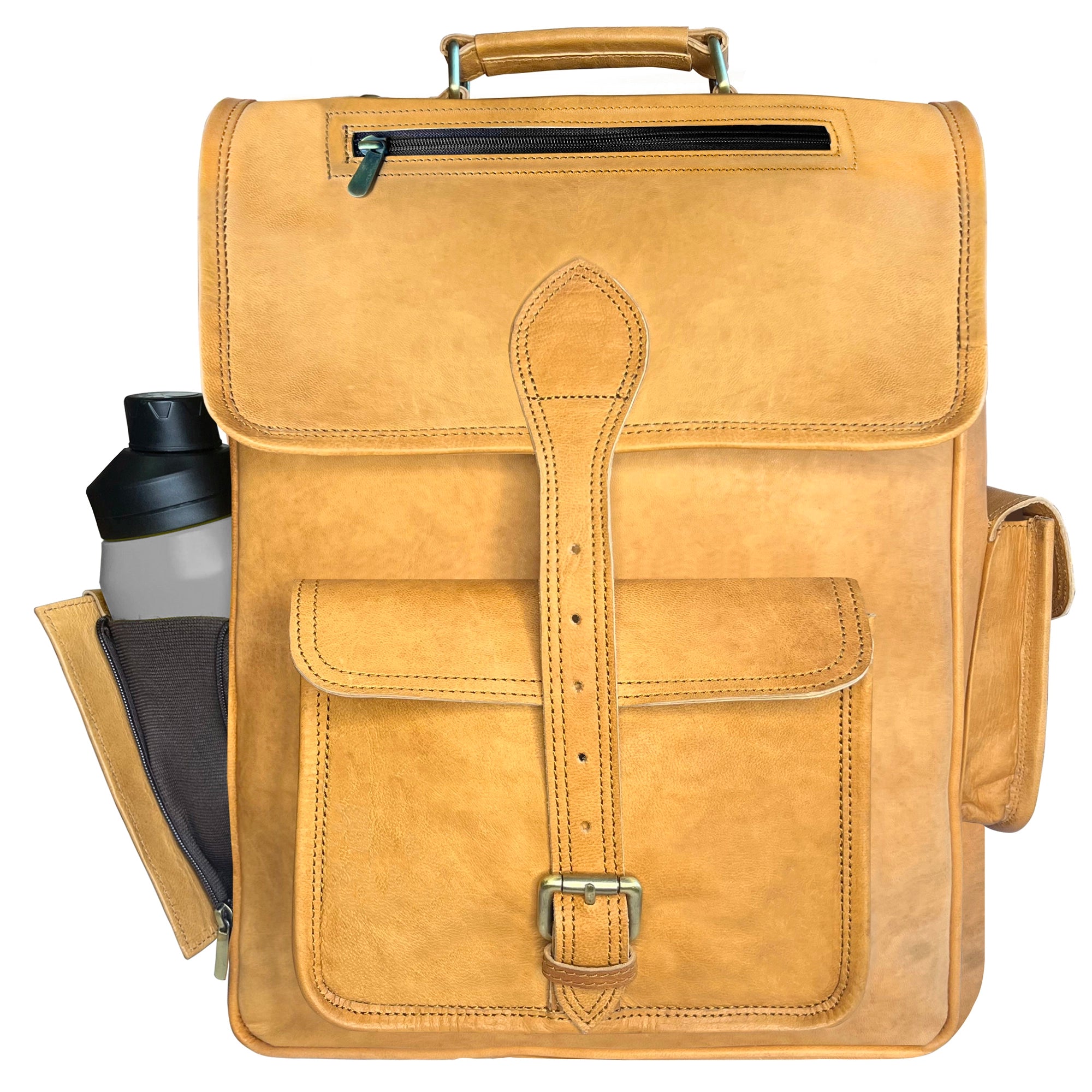 Premium Genuine Leather Backpack for Men & Women - Durable Travel Laptop Bag with USB Charging Port - Perfect for Work, School & Outdoor Adventures