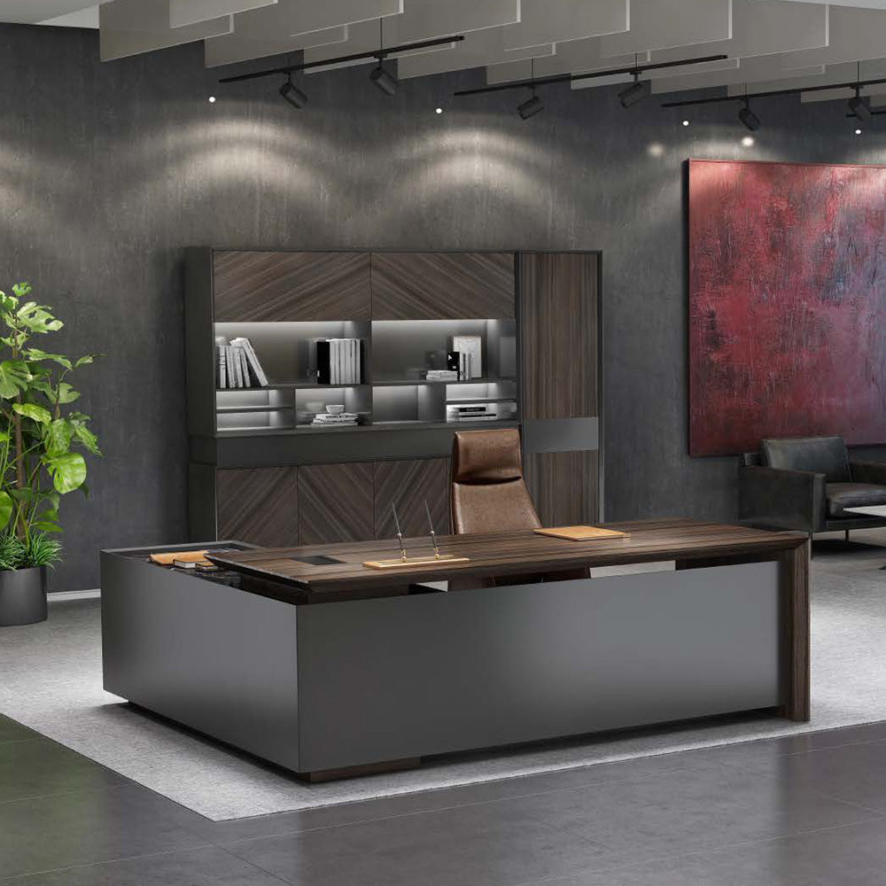 Premium ARMANDO Executive Desk 220cm with Right Return in Hazelnut & Grey - Modern Office Furniture for Home & Business Workspaces