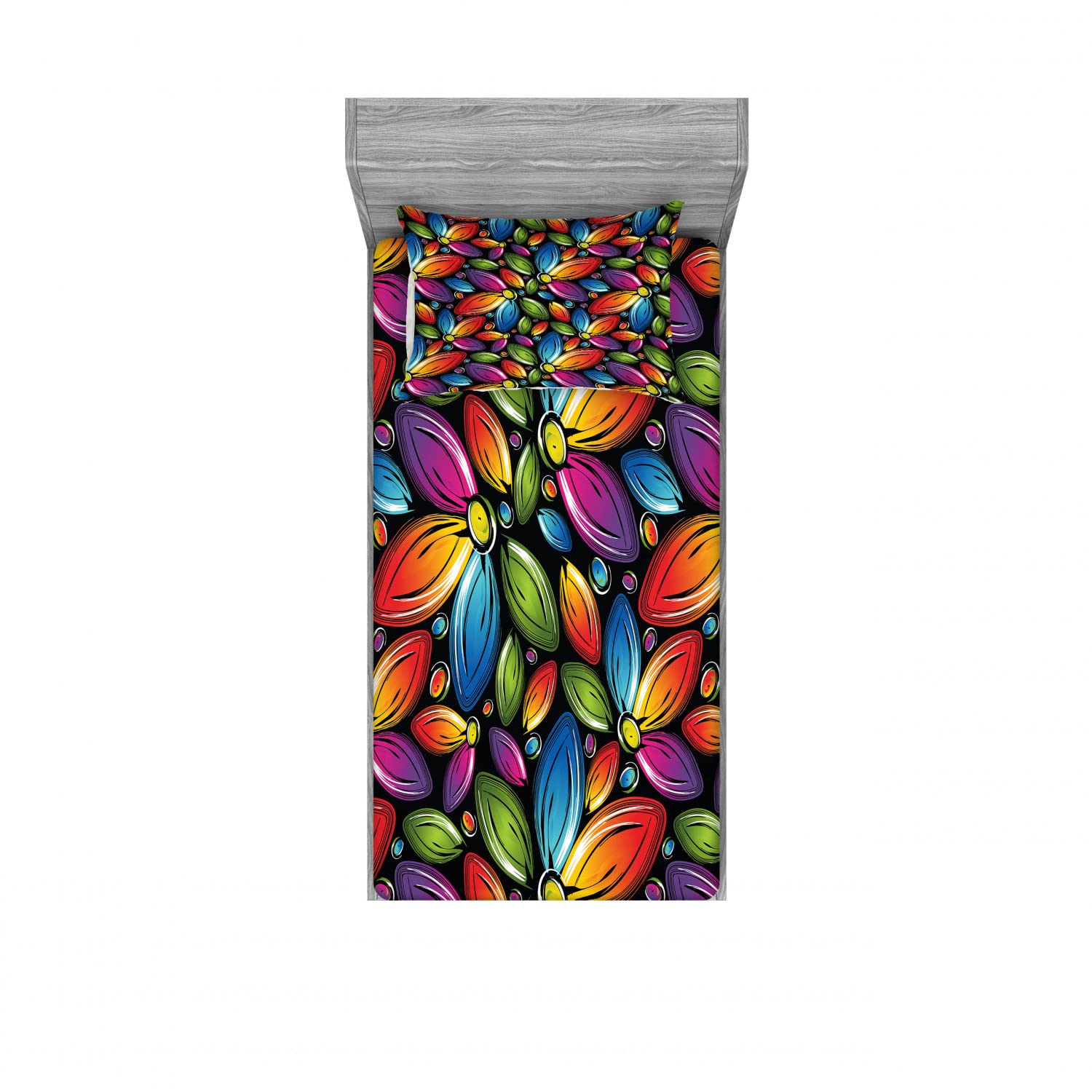Ambesonne Floral 2-Piece Twin Fitted Sheet & Pillow Sham Set - Vintage Colorful Flower Pattern Bedding Decor (Includes 2 Fitted Sheets & 2 Pillow Covers) - Perfect for Guest Rooms, Dorm Decor & Boho Chic Bedroom Makeovers