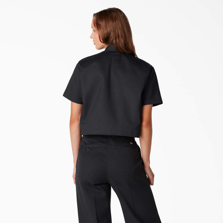 Women's Black Cropped Work Shirt - Professional Office Blouse for Business Casual & Workwear Outfits
