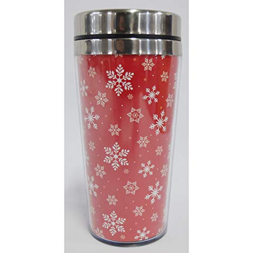 **Red Snowflake Insulated Travel Mug - 15 oz Stainless Steel Tumbler for Hot & Cold Drinks - Perfect for Commuting, Camping & Office Use**