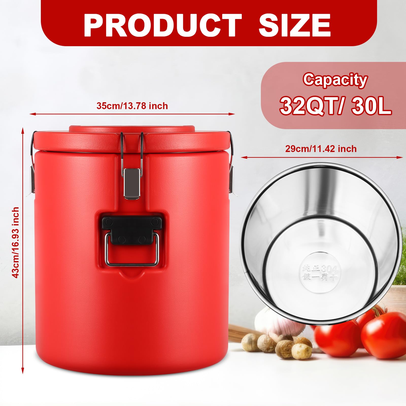 Jinei 32qt Insulated Food Warmer & Cooler Container with Spoon - Portable Commercial Hot & Cold Soup Box for Restaurants, Canteens, Home, Parties & Lunch - Perfect for Catering, Picnics, Office Meals & Outdoor Events