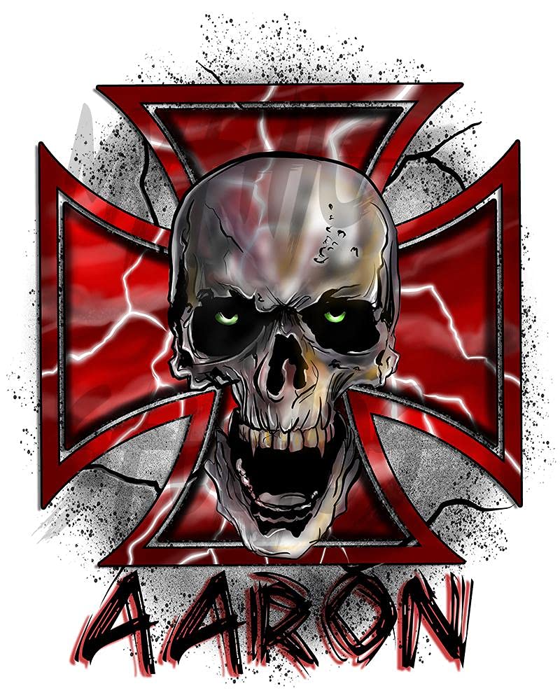 Custom Wicked Skull Maltese Cross Drawstring Backpack - Digitally Airbrushed Personalized Design for School, Gym & Travel - Unique Gothic Style Backpack for Men & Women