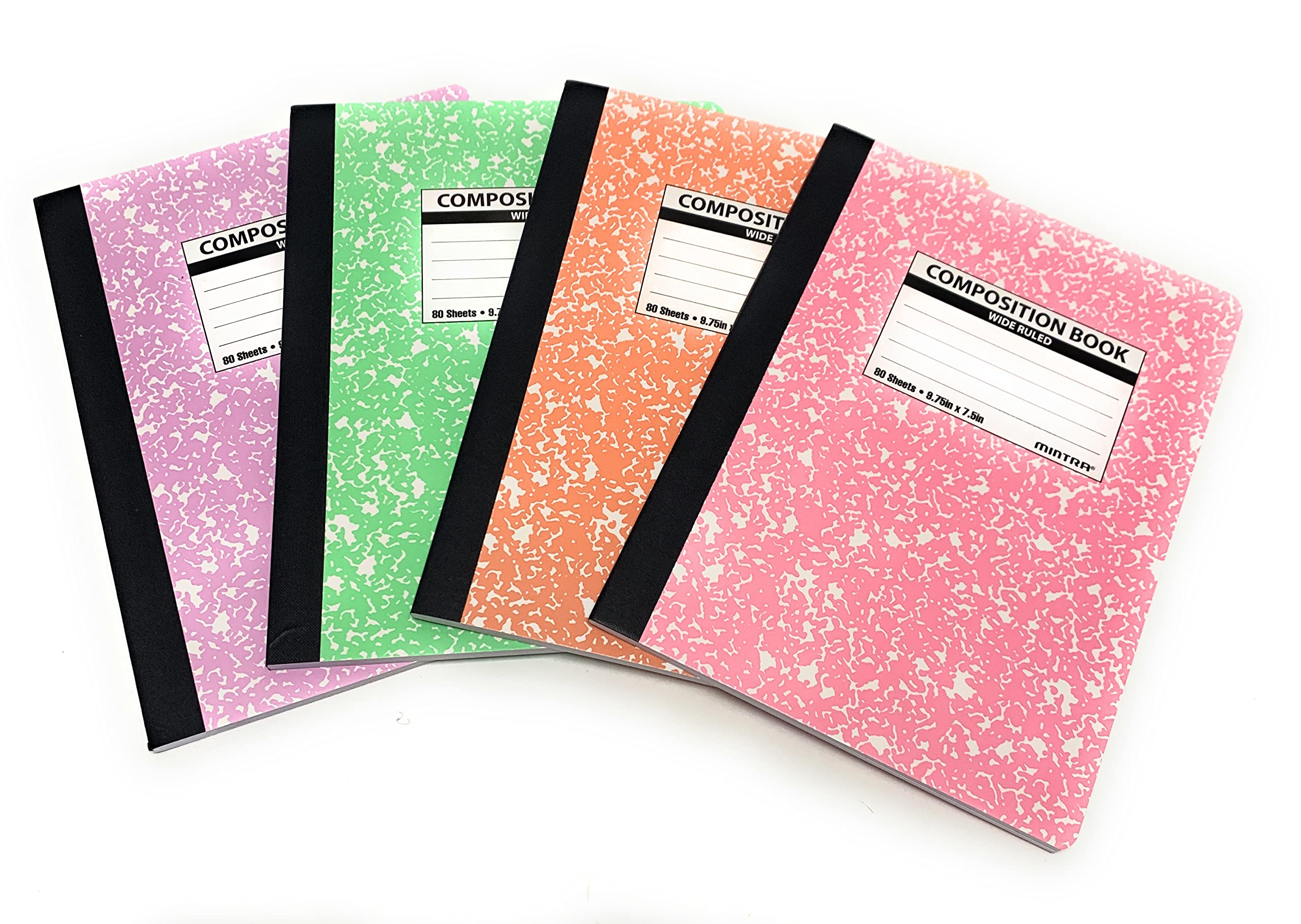 Mintra Marble Composition Notebooks - 4 Pack, Wide Ruled for School & Office