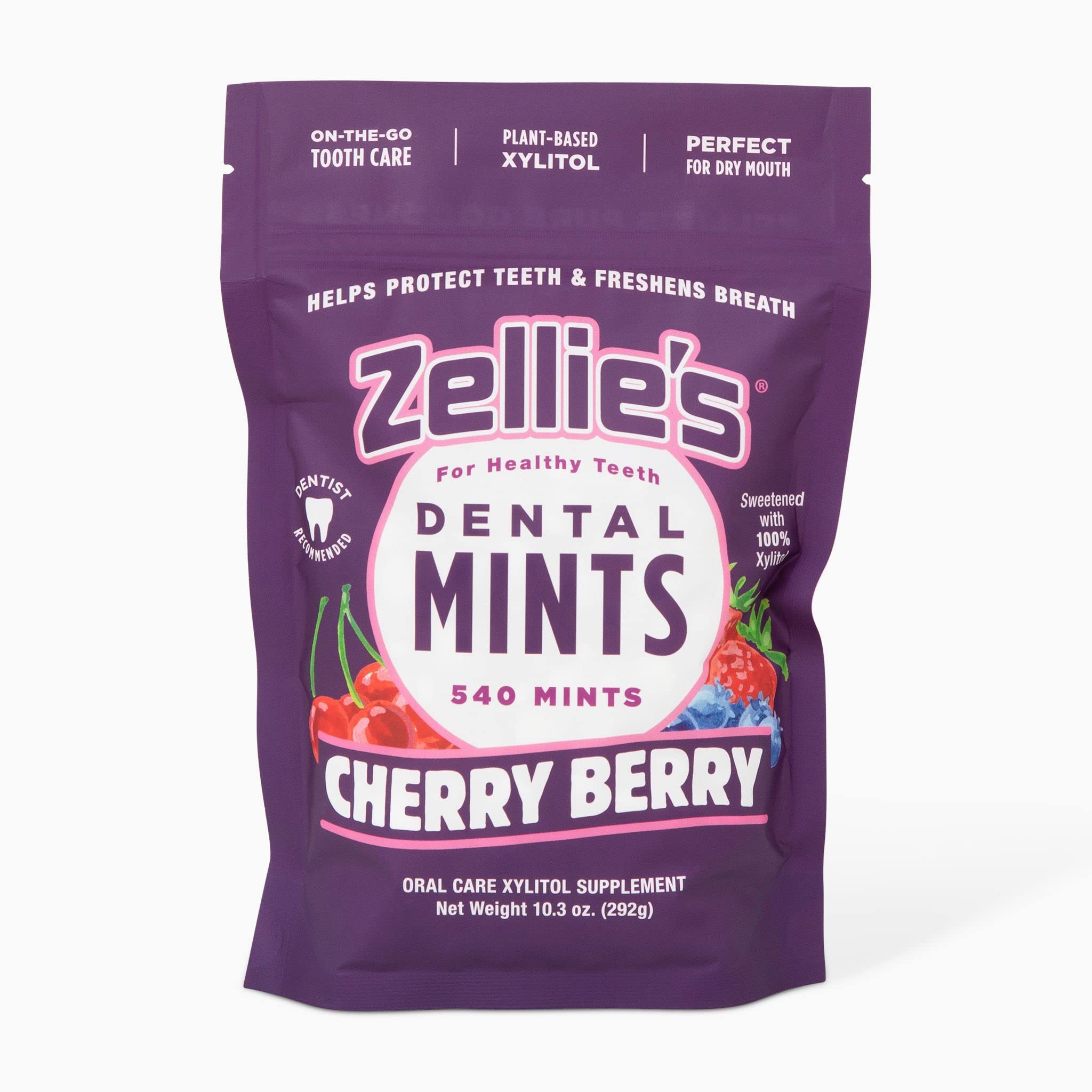 Zellie's 100% Xylitol Sugar Free Cherry Berry Breath Mints - Non-GMO, Low-Calorie, Gluten Free, Vegan & Kosher (540 Count) - Fresh Breath Solution for Work, Travel & Social Events