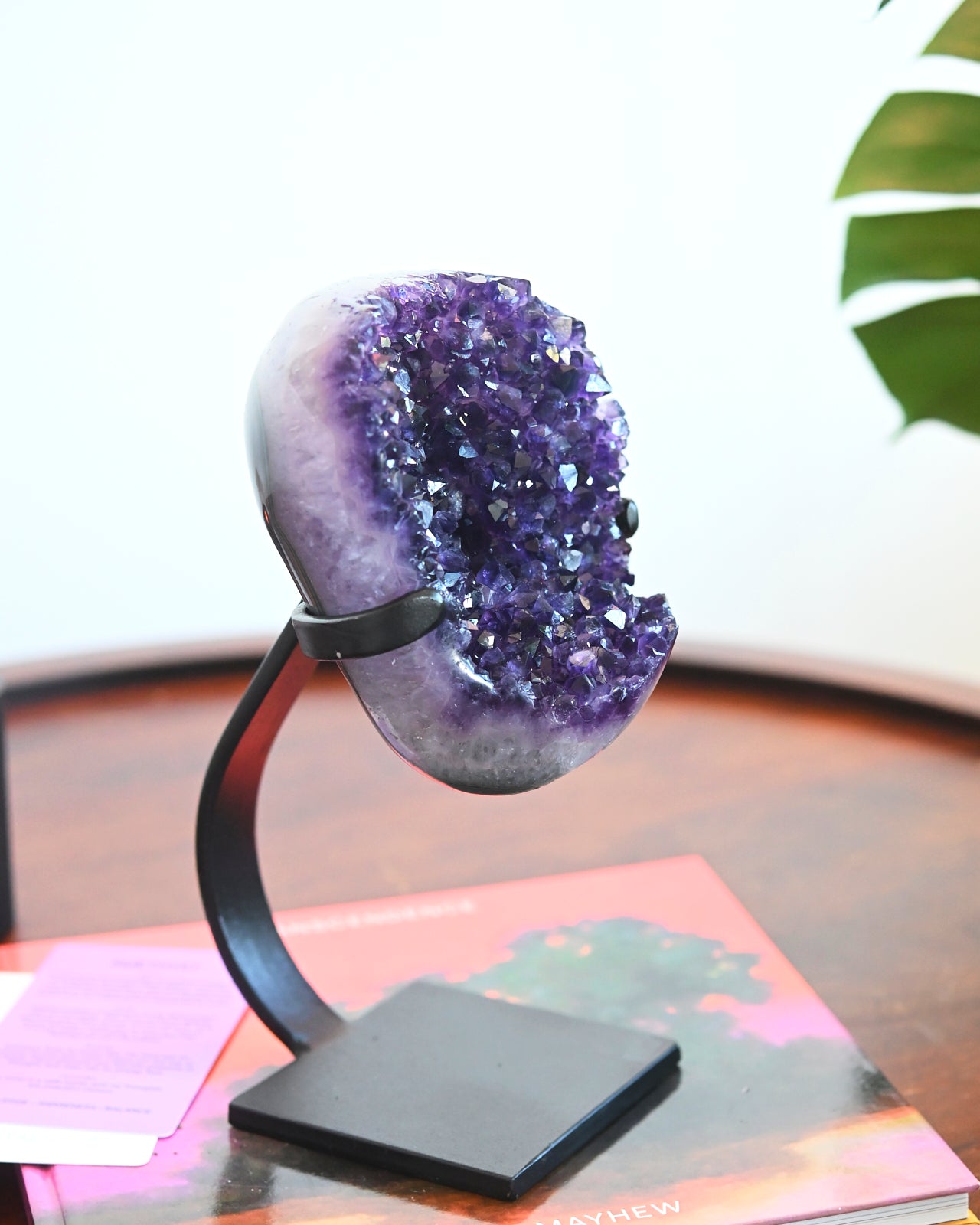 Natural Amethyst Geode Crystal on Wooden Stand - 5.2 lbs Large Healing Stone for Home Decor, Meditation & Spiritual Gifts | Perfect for Living Room, Office & Feng Shui Display