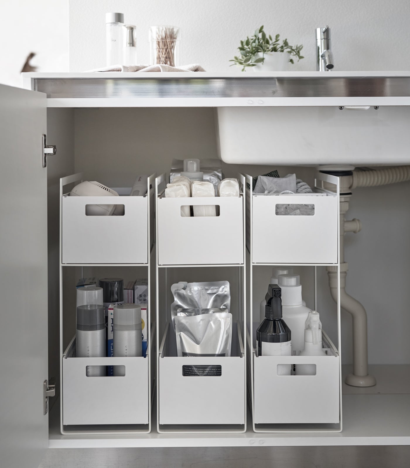 2-Tier Cabinet Storage Basket Organizer - Space Saving Kitchen & Bathroom Storage Solution for Towels, Spices & More