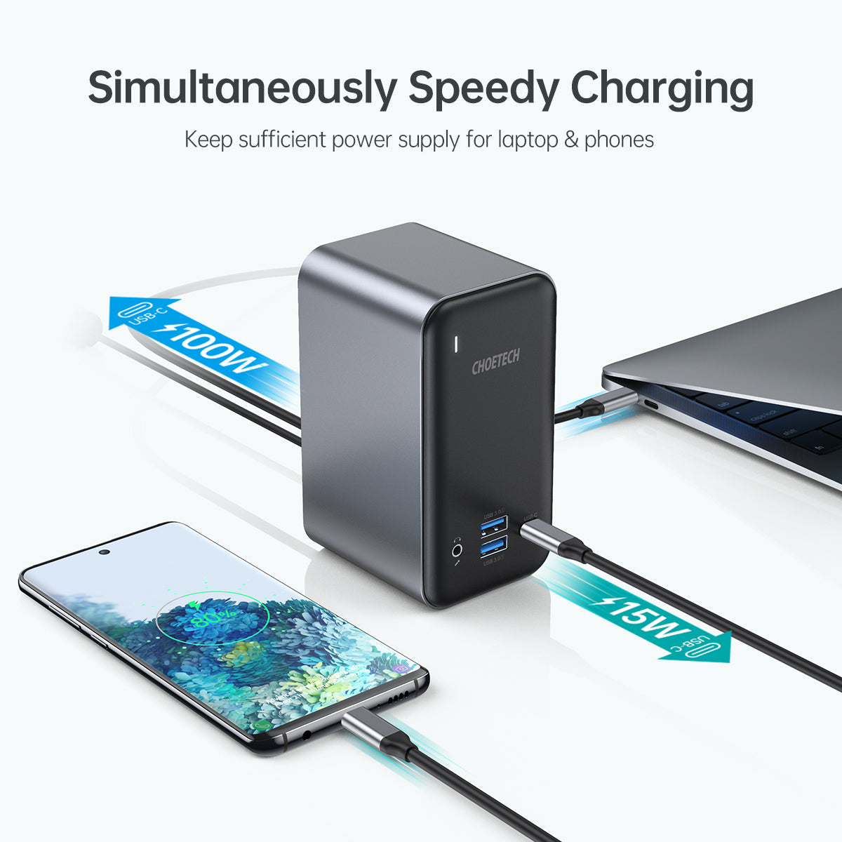 Choetech HUB M21 7-in-1 USB C Docking Station with 4K HDMI, USB 3.0 Ports, SD/TF Card Reader - Perfect for MacBook Pro, Dell XPS, HP Laptops & Home Office Setup