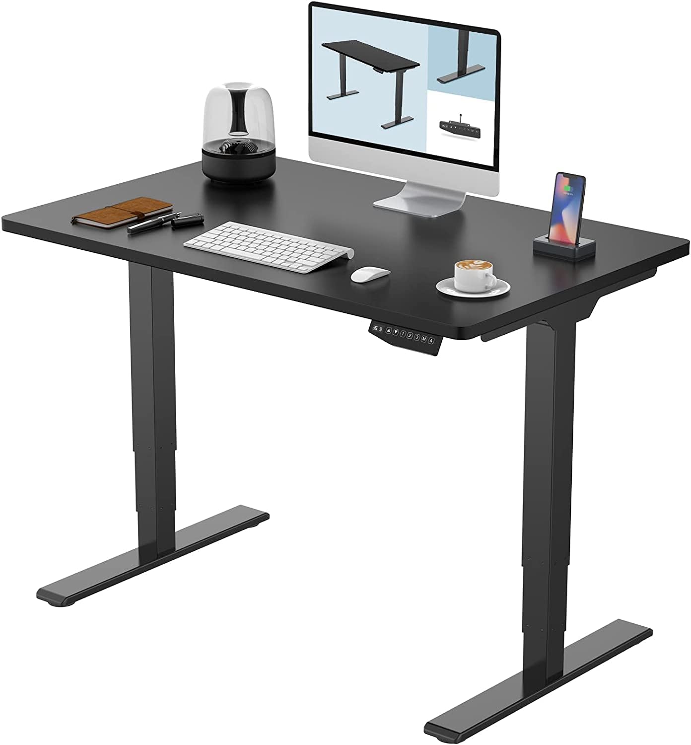 FLEXISPOT Pro 3-Stage Dual Motor Electric Standing Desk 48x24 Inches - Height Adjustable Sit Stand Desk with Whole-Piece Desktop (Black Frame + Black Top) for Home Office, Gaming & Workspace Ergonomics