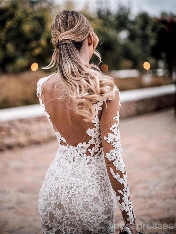 Elegant Long Sleeve Backless Lace Mermaid Wedding Dress - Romantic A-Line Bridal Gown for Beach, Church & Formal Weddings - Style WD627