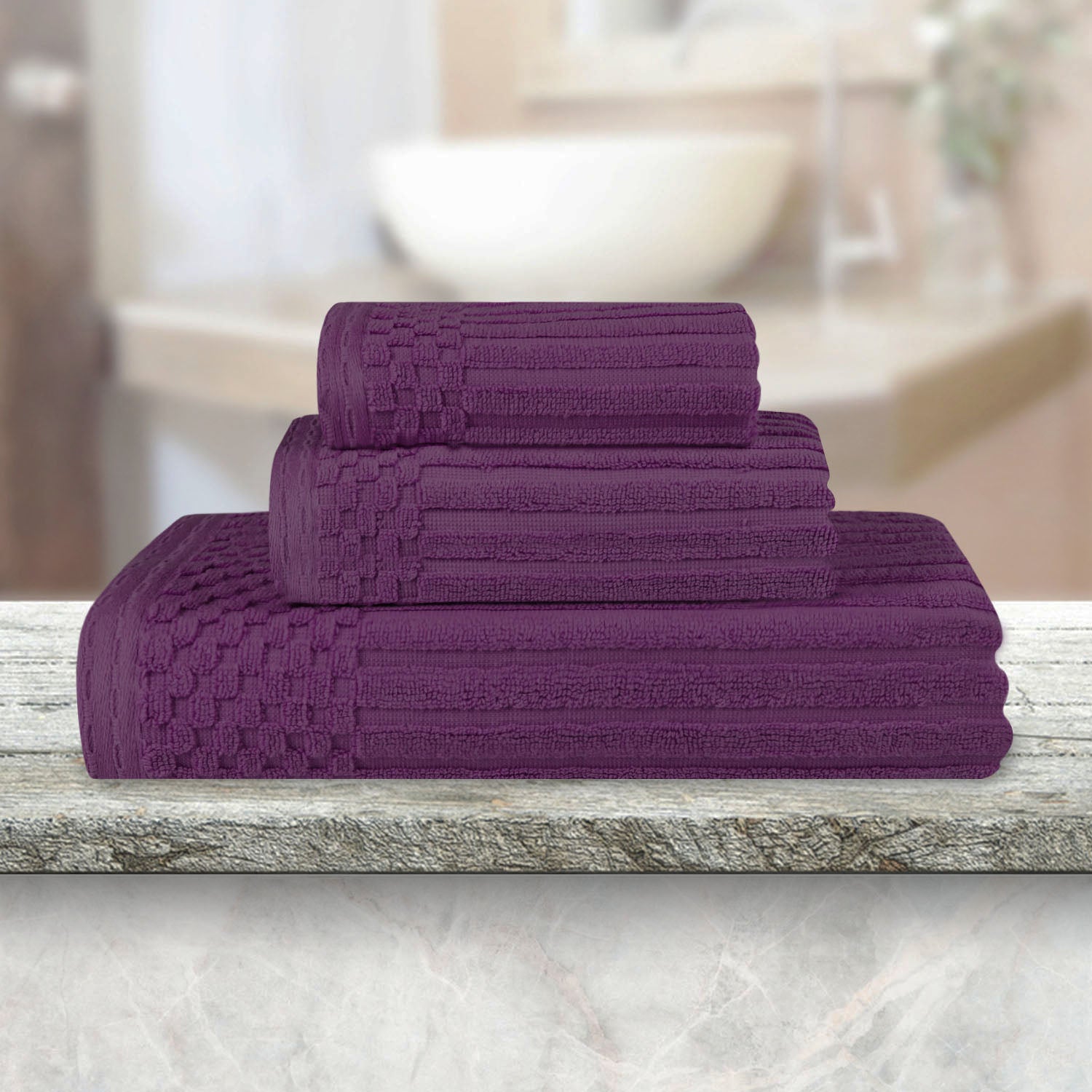 Premium Soho Ribbed Textured Cotton Bath Towel Set - Ultra Absorbent 3-Piece Towel Collection for Spa, Bathroom & Guest Use | Soft Luxury Towels for Home & Hotel
