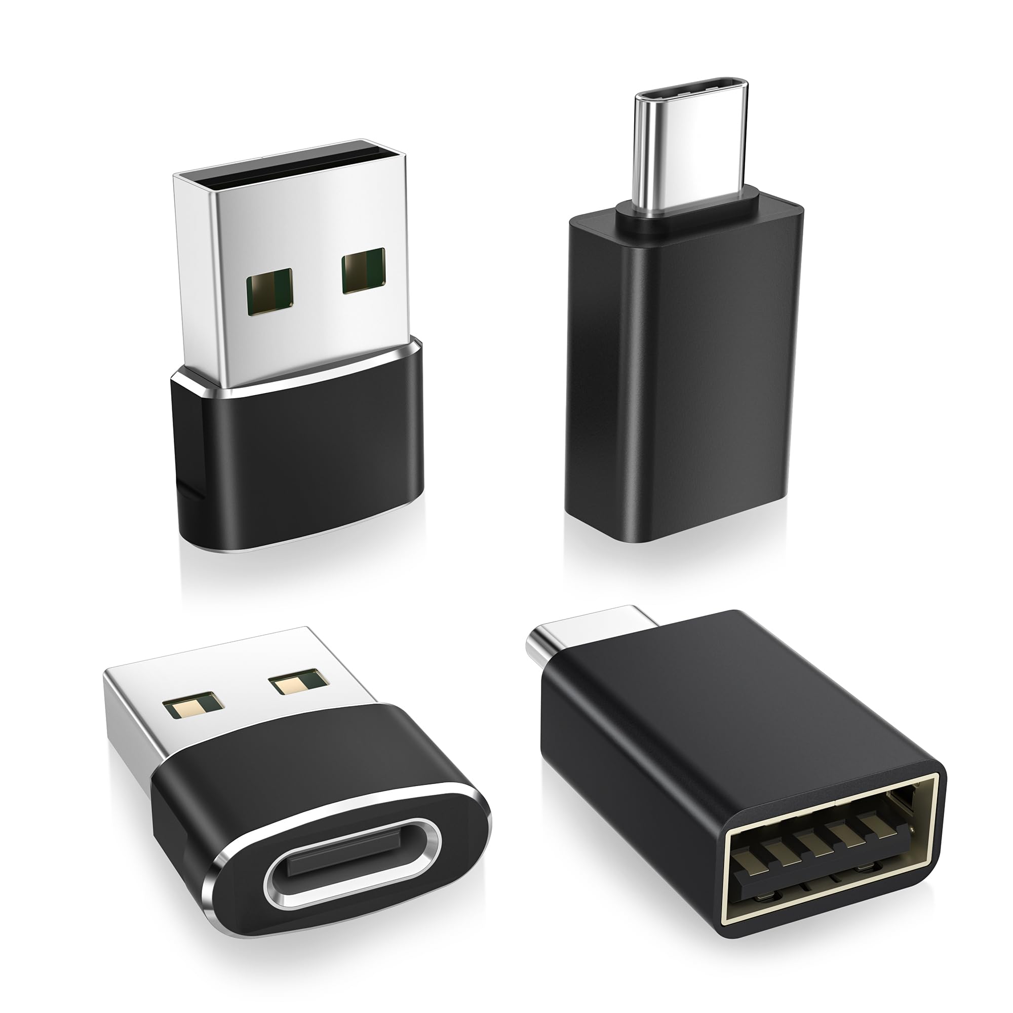 Basesailor USB to USB C Adapter - 4 Pack Thunderbolt 4 to Type A OTG Converter - Compatible with MacBook, iPhone 14/13/12 Pro Max, Apple Watch 8/7/SE, iPad 10/Air 4/5/Mini 6, Galaxy S23/S22 - Perfect for Charging & Data Transfer at Home, Office or Travel