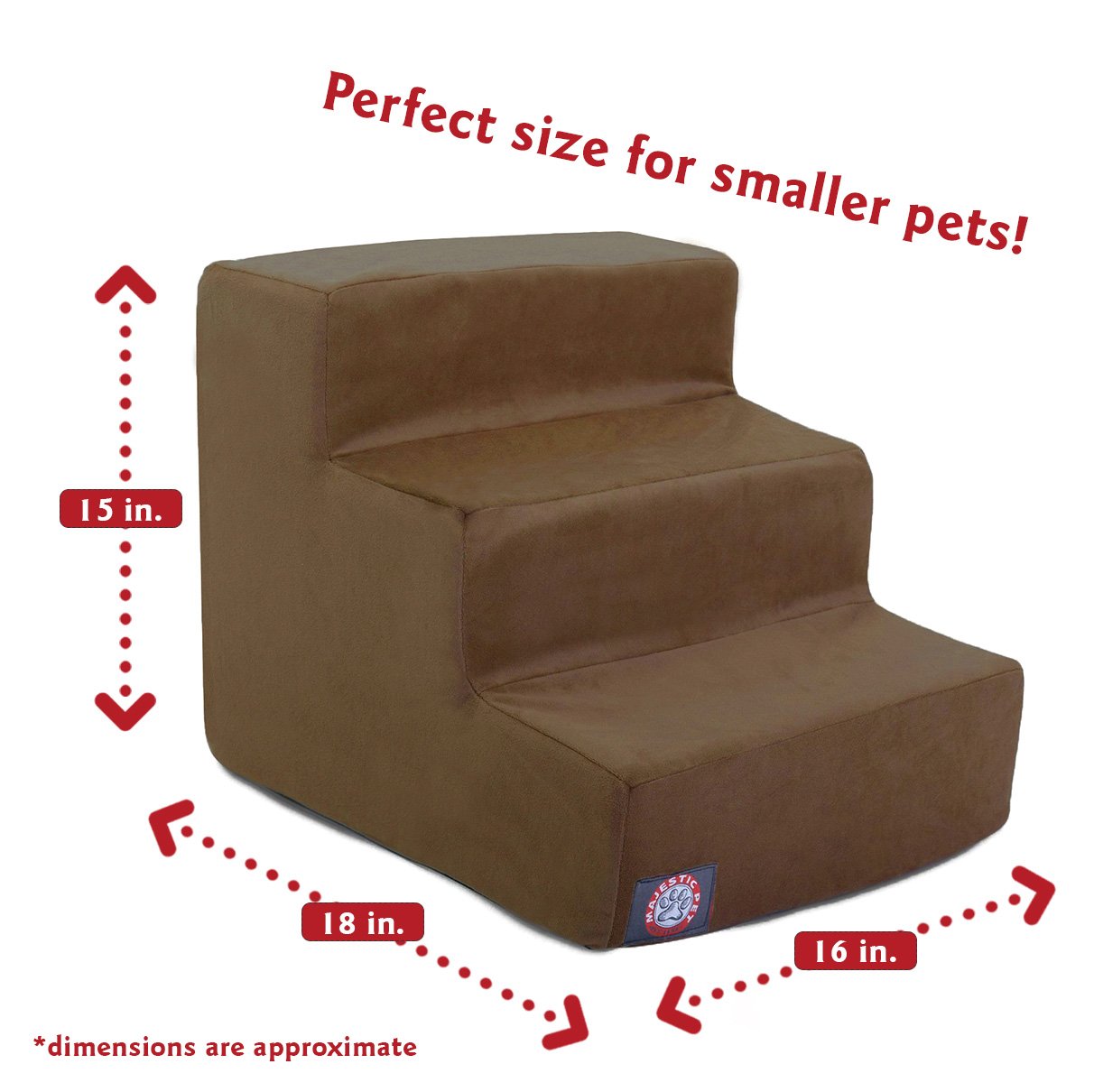 Majestic Pet 3-Step Portable Dog Stairs for Small Dogs - Supports Up to 250 lbs - Machine Washable Cover - Suede Chocolate - Pet Steps for High Beds & Sofas - Perfect for Elderly Pets & Post-Surgery Recovery