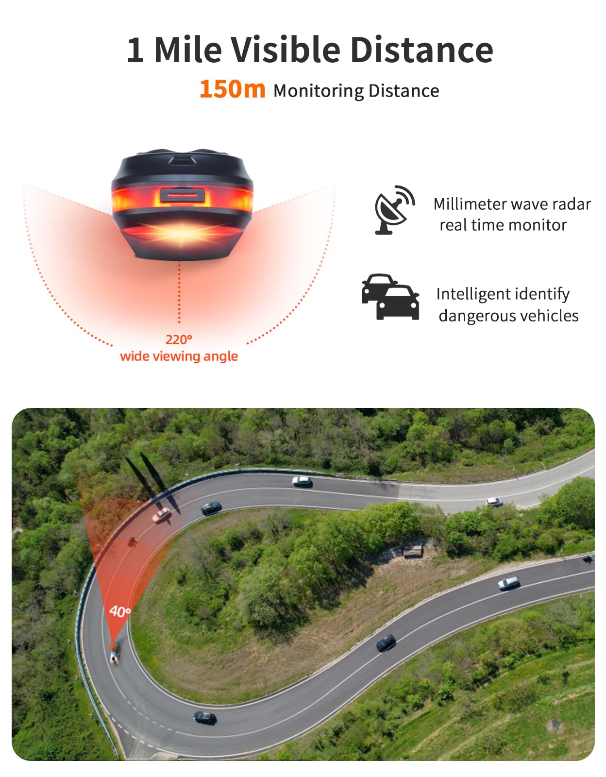 iGPSPORT SR30 Bike Rear Light with Radar - 20H Battery Life, 150M Detection Range, IPX7 Waterproof, USB Rechargeable Cycling Tail Light for Road & Mountain Bikes - Perfect for Night Riding and Commuting Safety