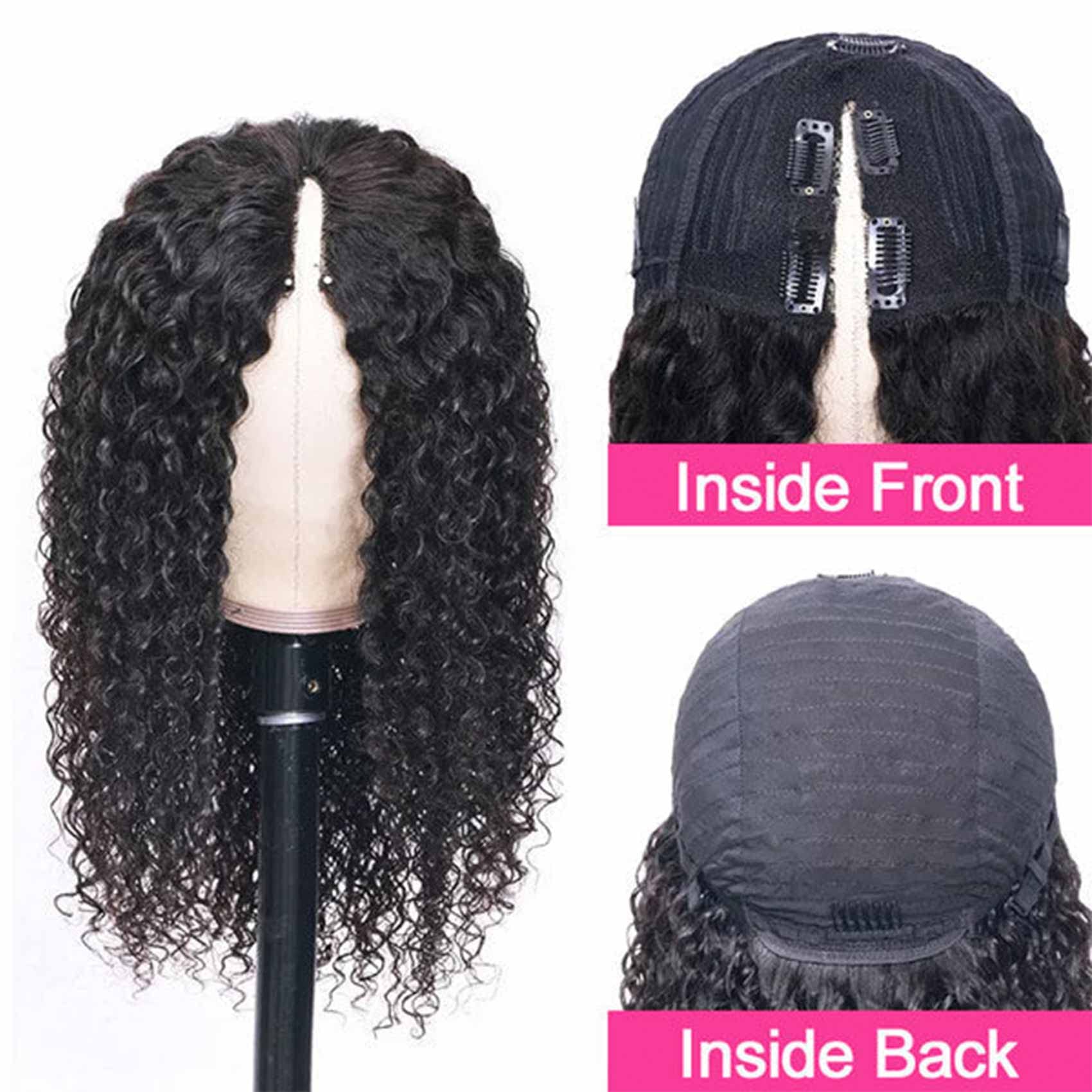 V Part Wig Water Wave Human Hair - No Leave Out, No Sew In, No Glue - 180% Density Curly Wigs for Black Women | Natural Color 24 Inch | Perfect for Daily Wear, Special Occasions & Protective Styling