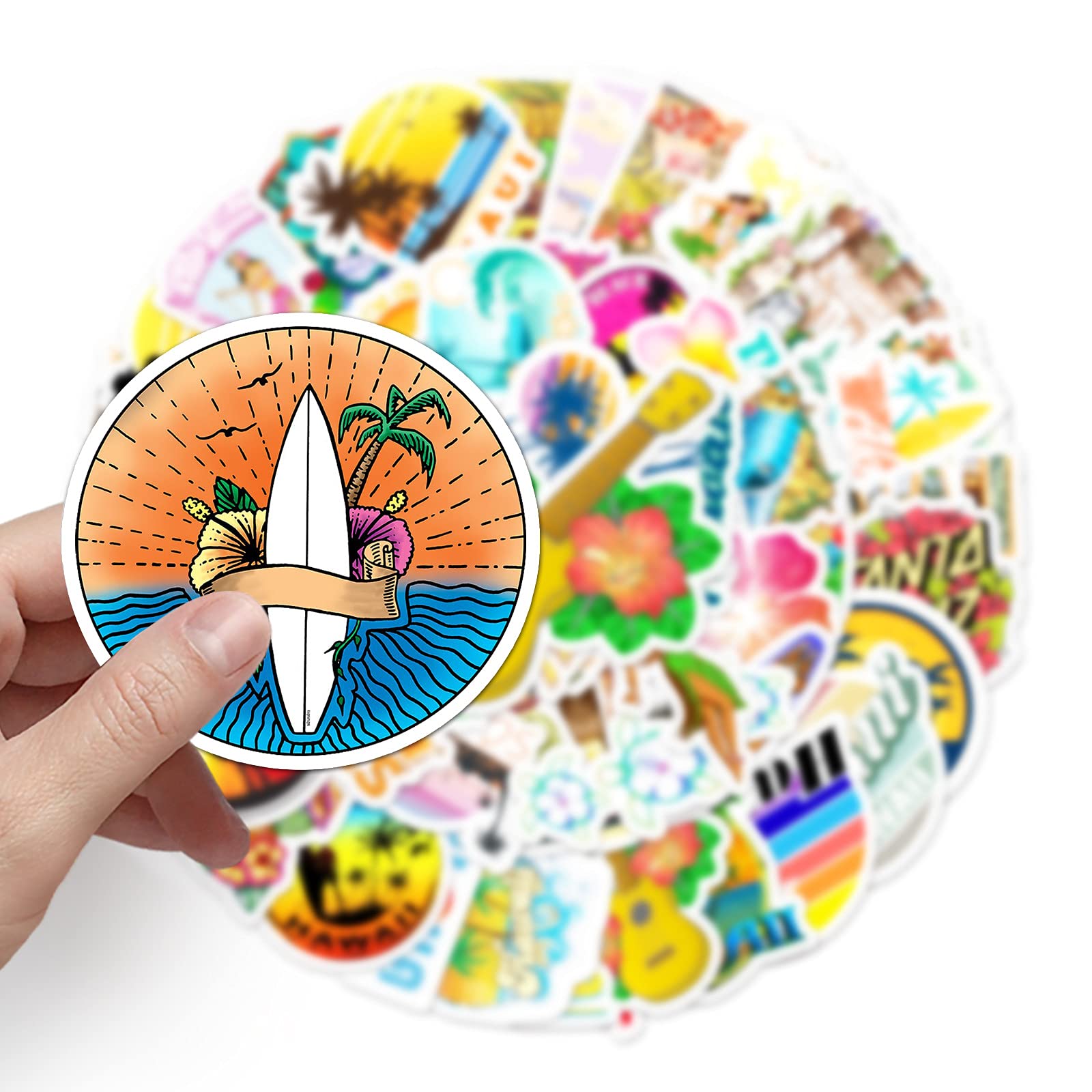 50 PCS Hawaiian Themed Stickers - Waterproof Vinyl Decals for Skateboards, Water Bottles, Cars, Laptops, Motorcycles & Luggage - Tropical Island Decor for Teens & Adults - Perfect for DIY Projects, Travel Gear & Personalizing Belongings