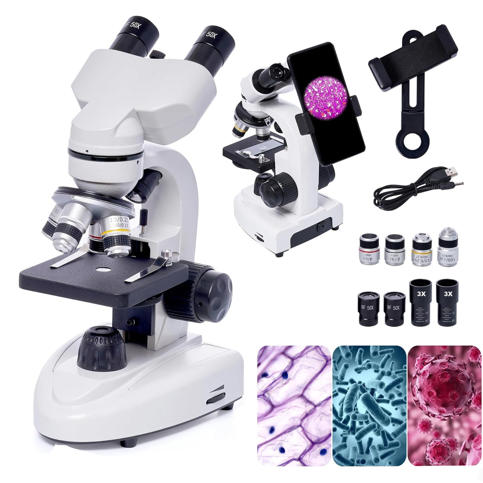 High-Powered Binocular Microscope for Kids, Students & Adults - 15000x Magnification with Dual LED Illumination & Phone Adapter | Perfect for Science Experiments, Classroom Learning & Home Education | Compatible with Computers & Mobile Phones